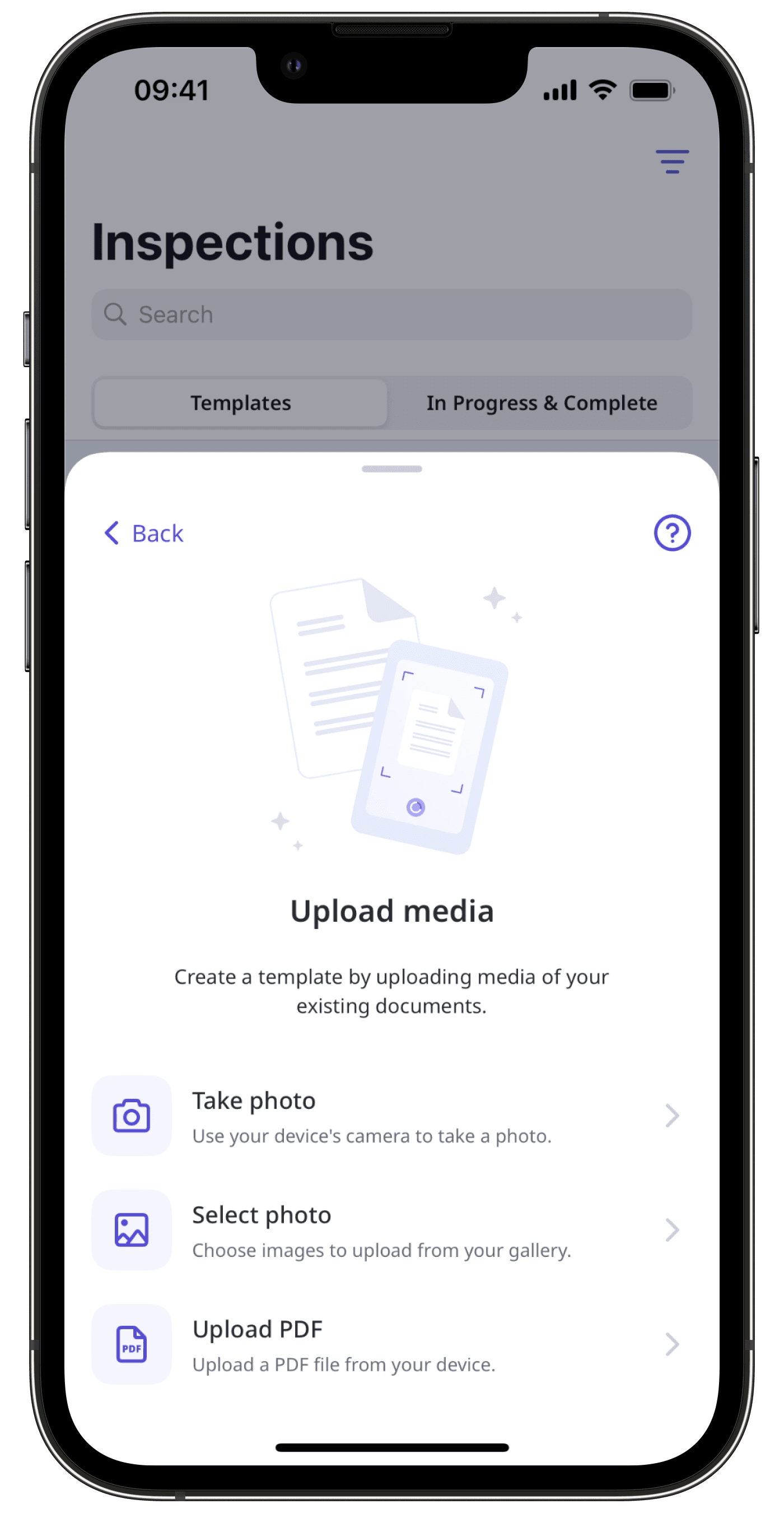 Create a template on the mobile app by uploading media.