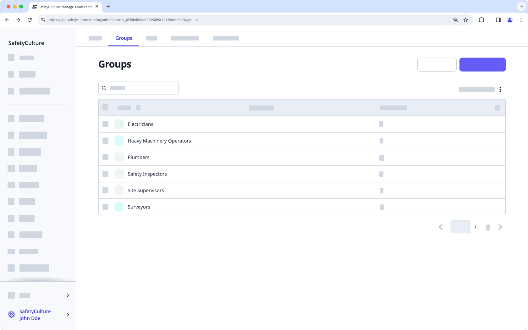 An example list of groups to create for the Lone Worker feature.