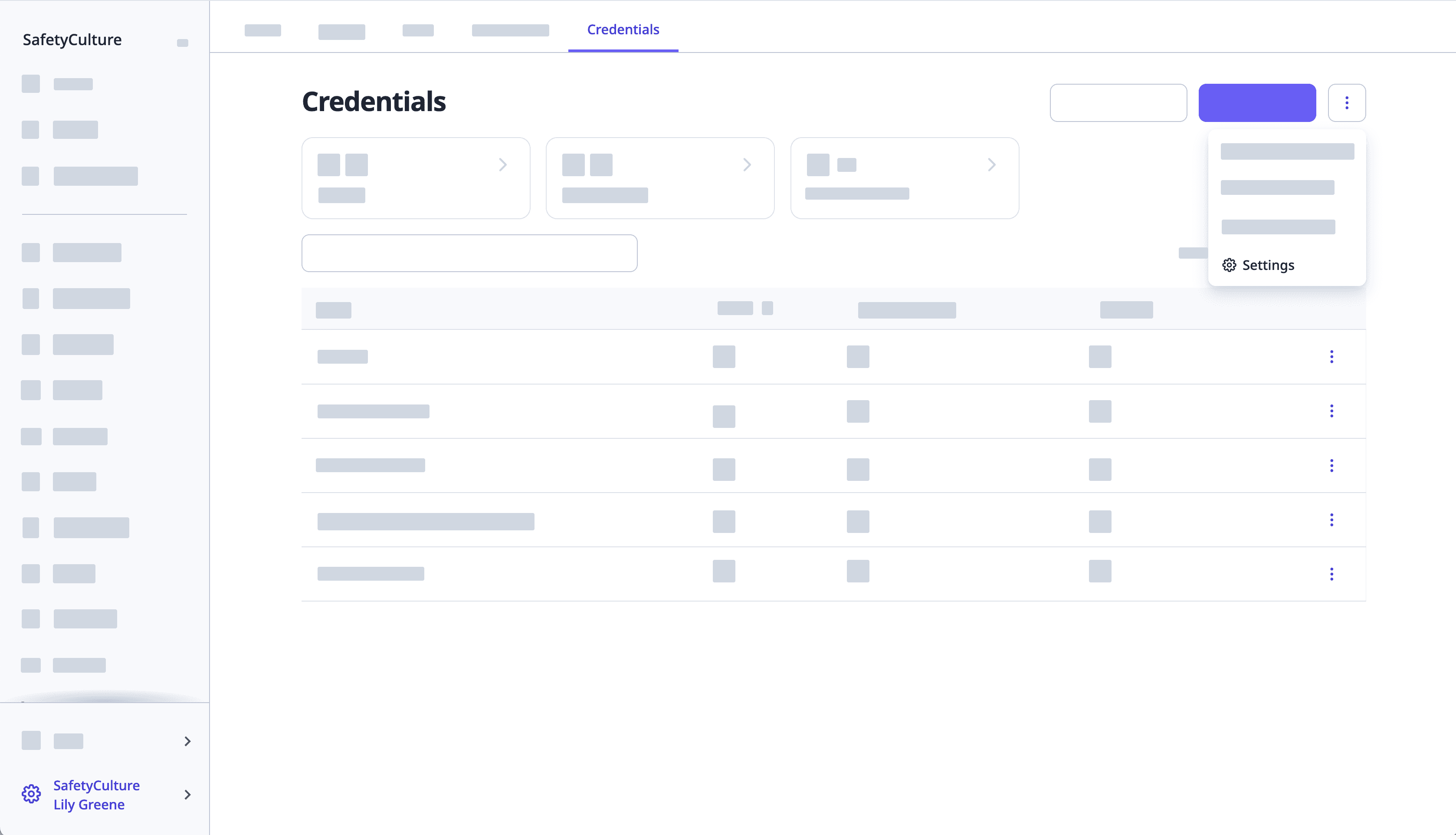 View credential settings via the web app.