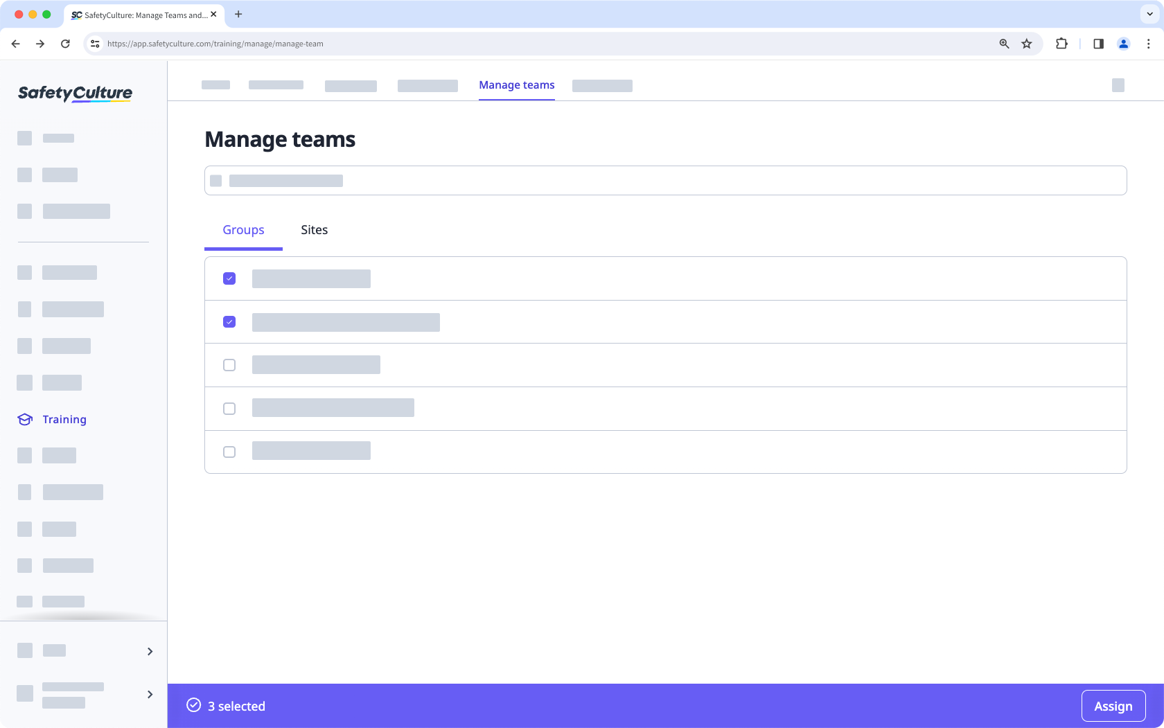 Bulk assign team managers to groups and sites via the web app.