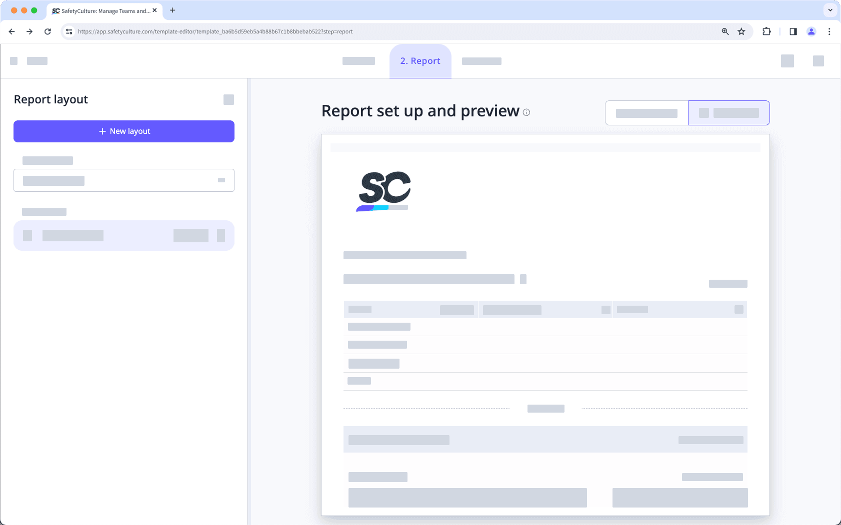 Create a report layout in the template editor via the web app.