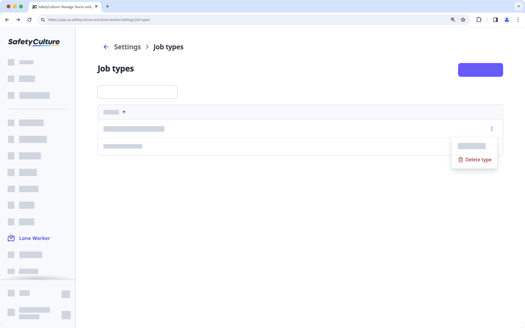 Delete a job type in Lone Worker via the web app.