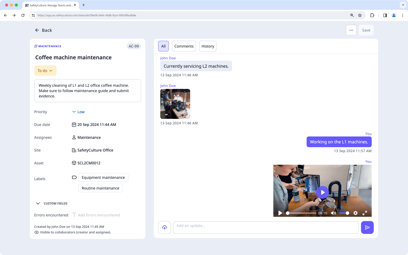 Images, videos, and documents attached to actions via the web app