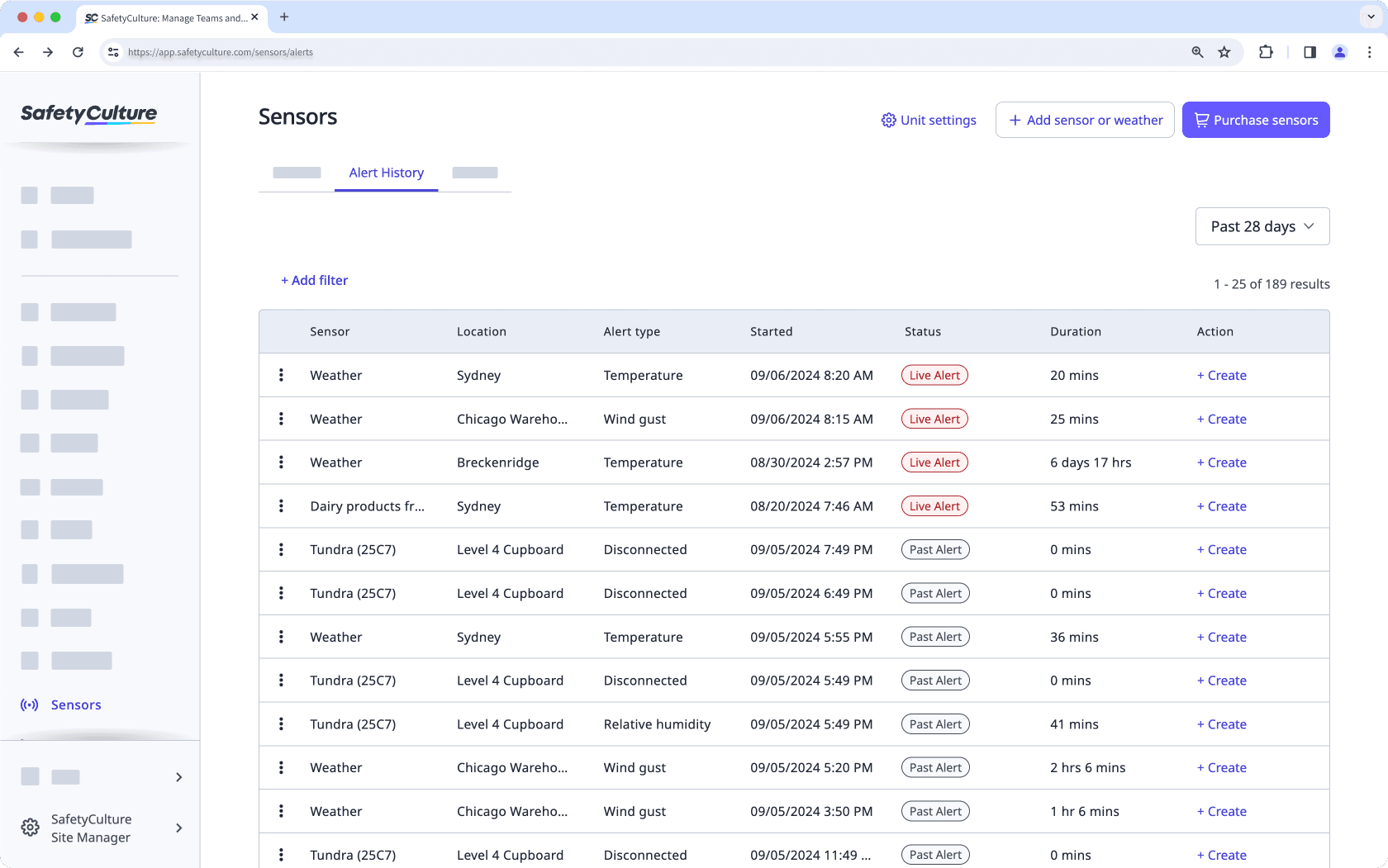 Monitor your sensor alert history via the web app.