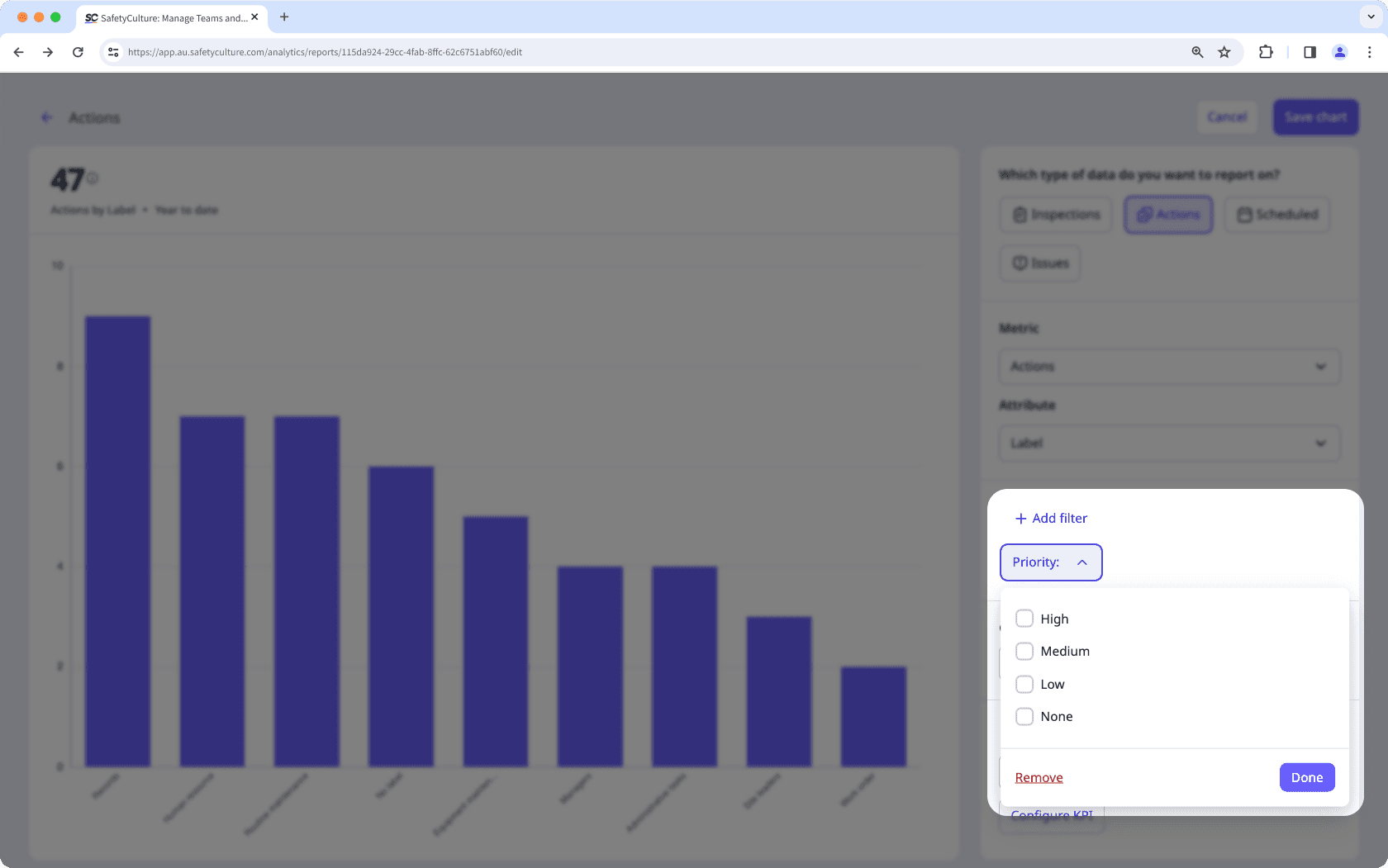 "Priority" dashboard filter in Analytics via the web app.