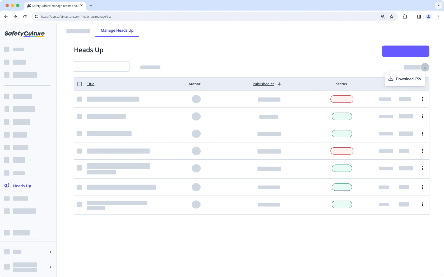 Download Heads Up list to CSV via the web app.