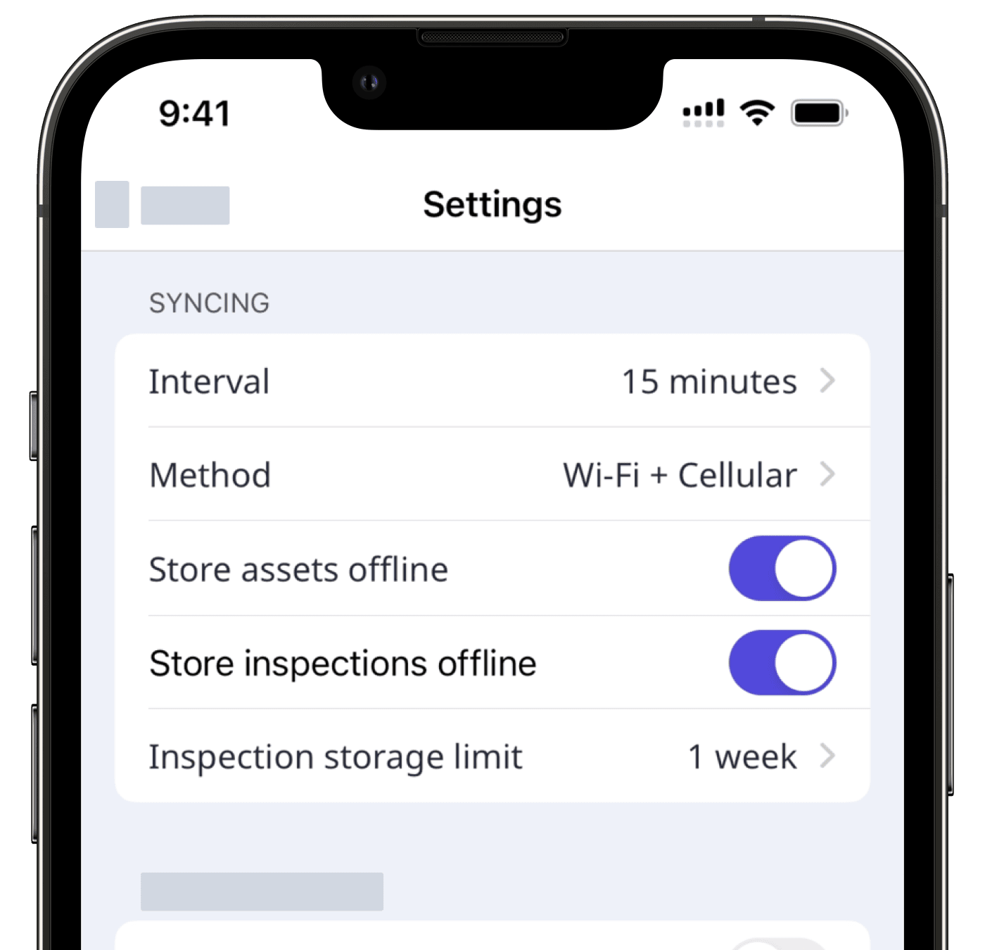 Manage syncing settings via the mobile app.