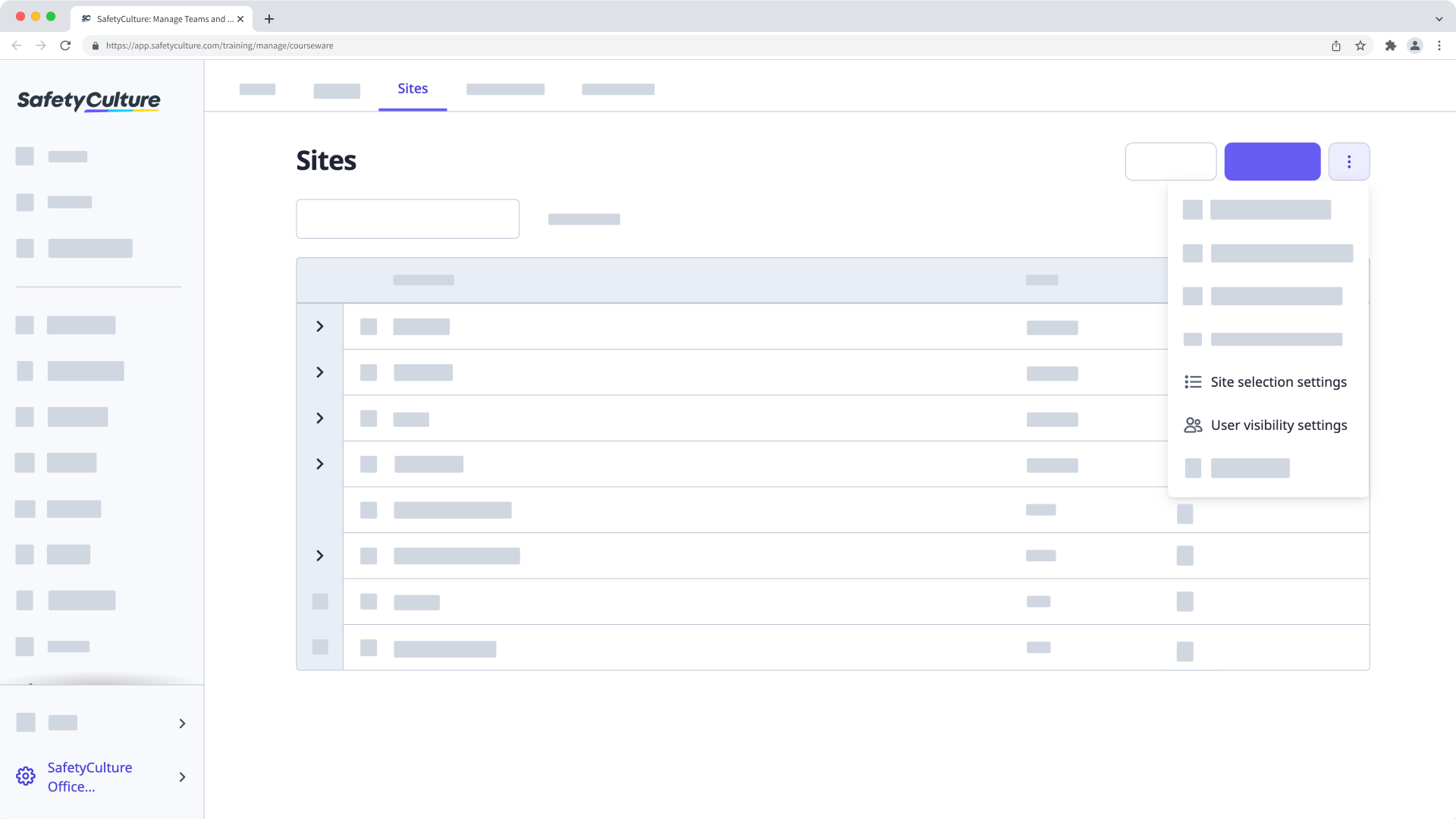 View site settings (site selection settings and user visibility settings) on the web app.