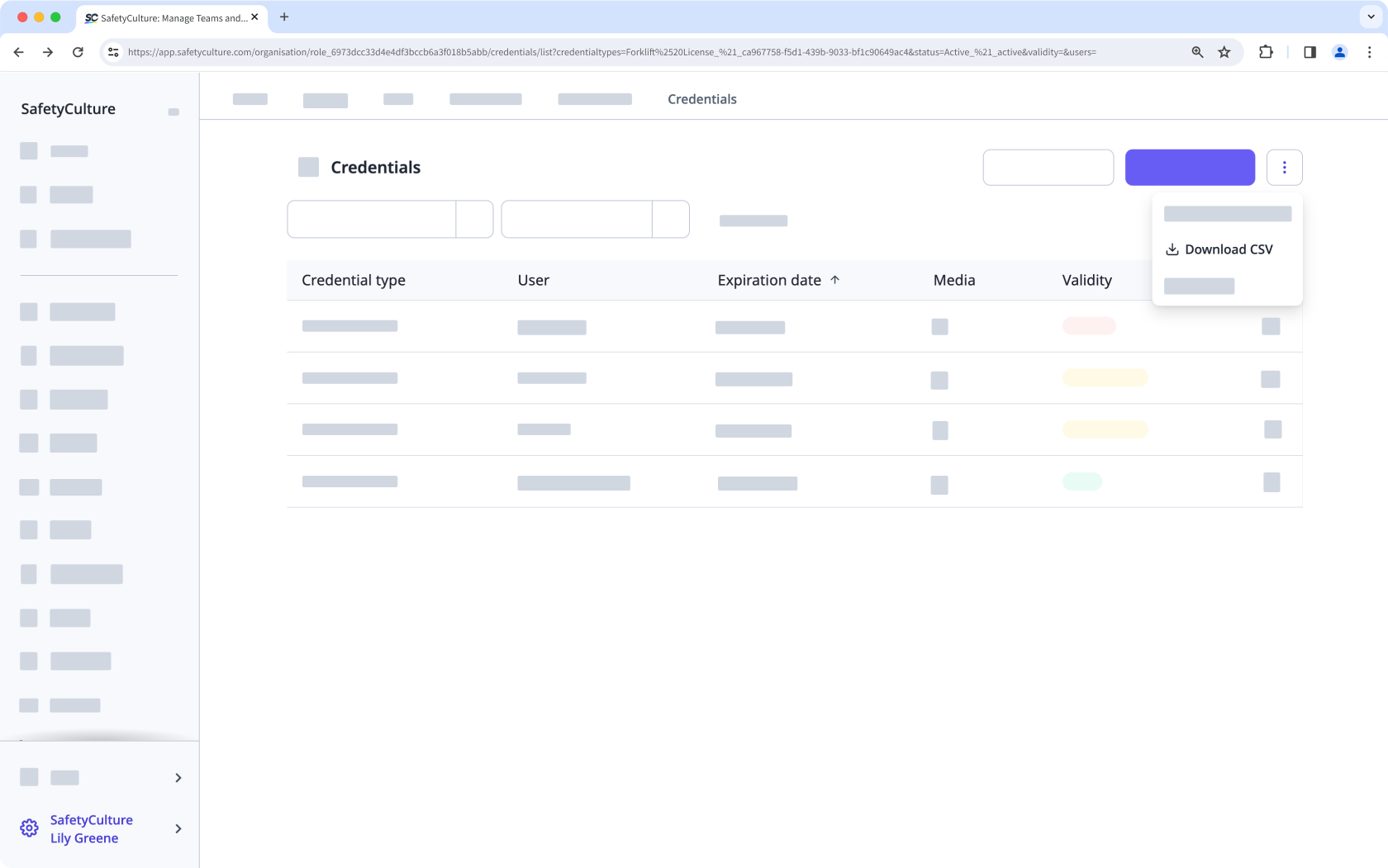 Download credentials to CSV via the web app. 