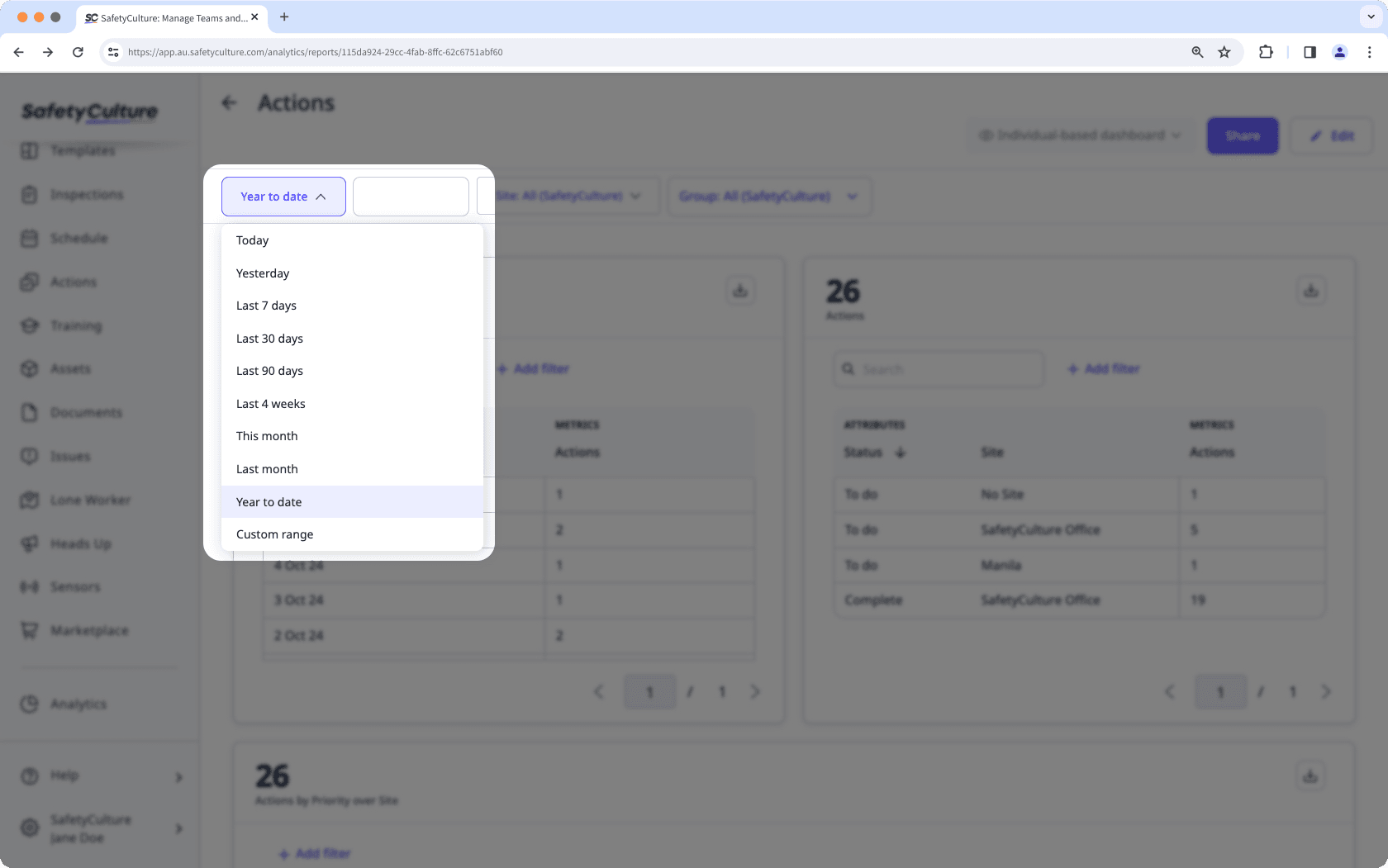 "Date" dashboard filter in Analytics via the web app.