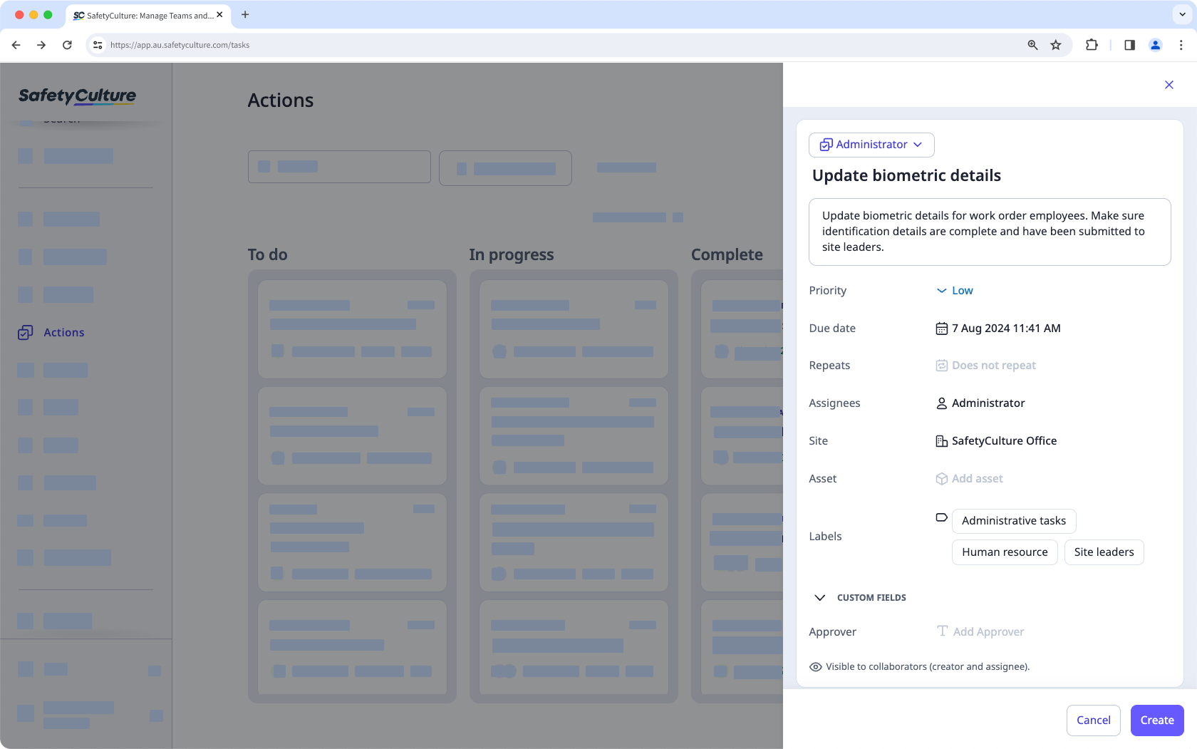 Crear una acción independiente a través de la aplicación web.
