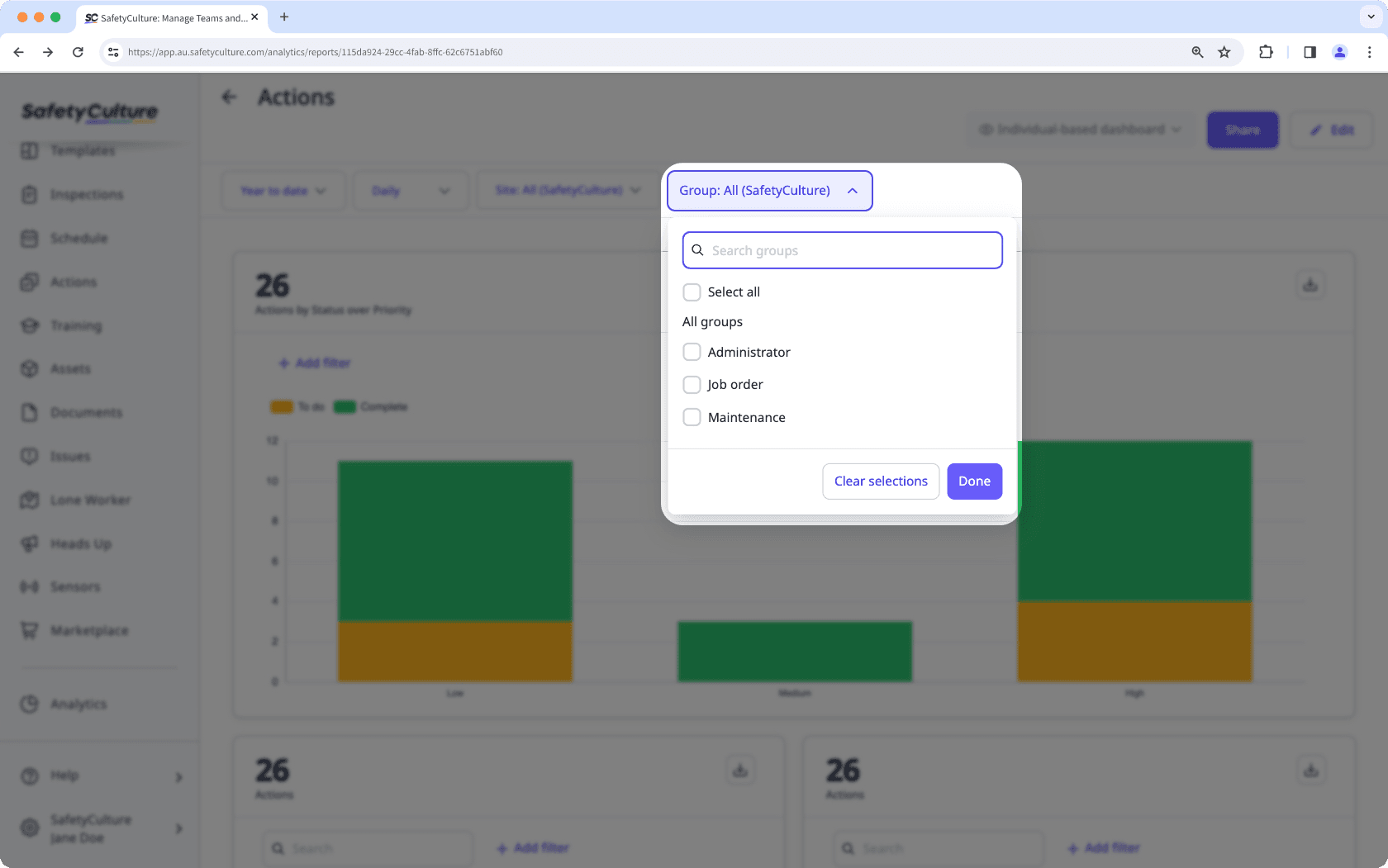 "Groups" dashboard filter in Analytics via the web app.