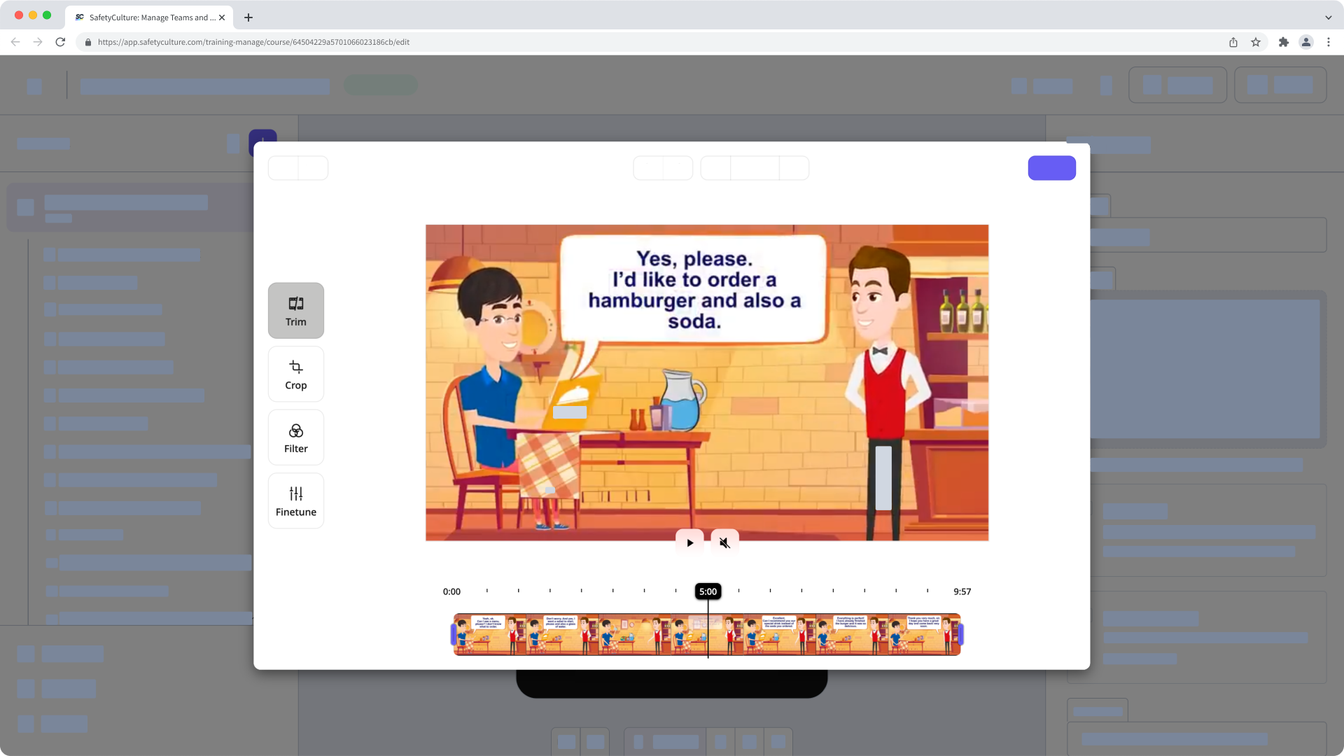 Edit a video within a lesson slide via the web app.