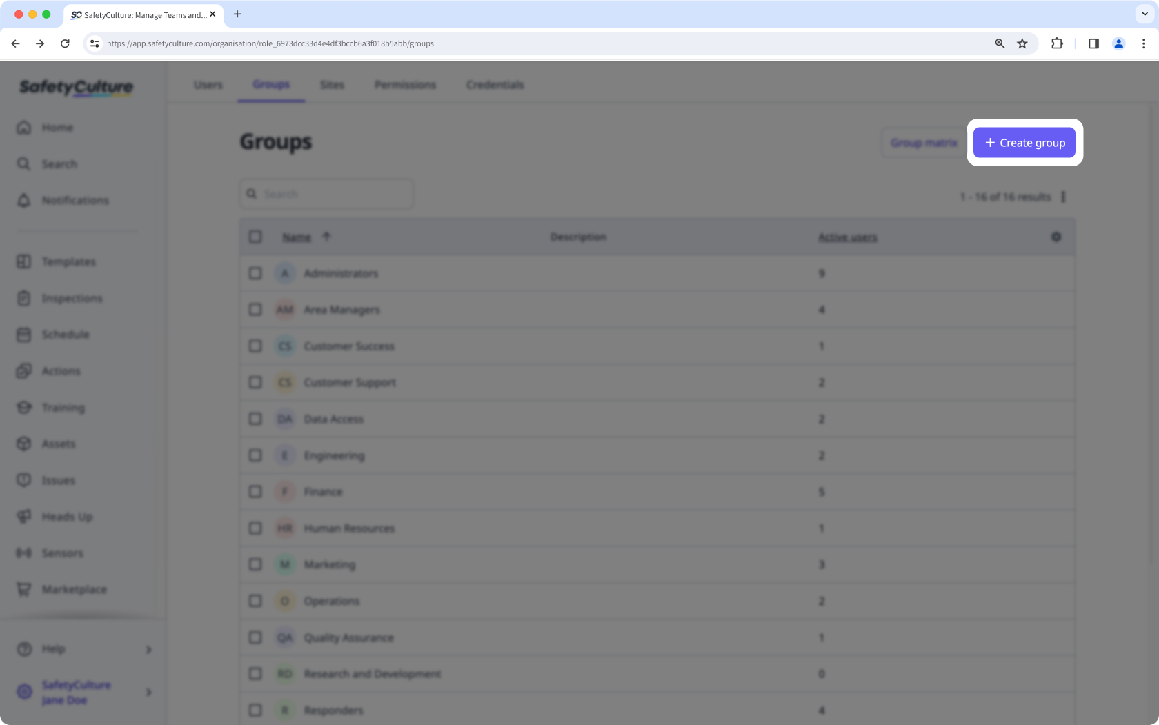Create groups via the web app
