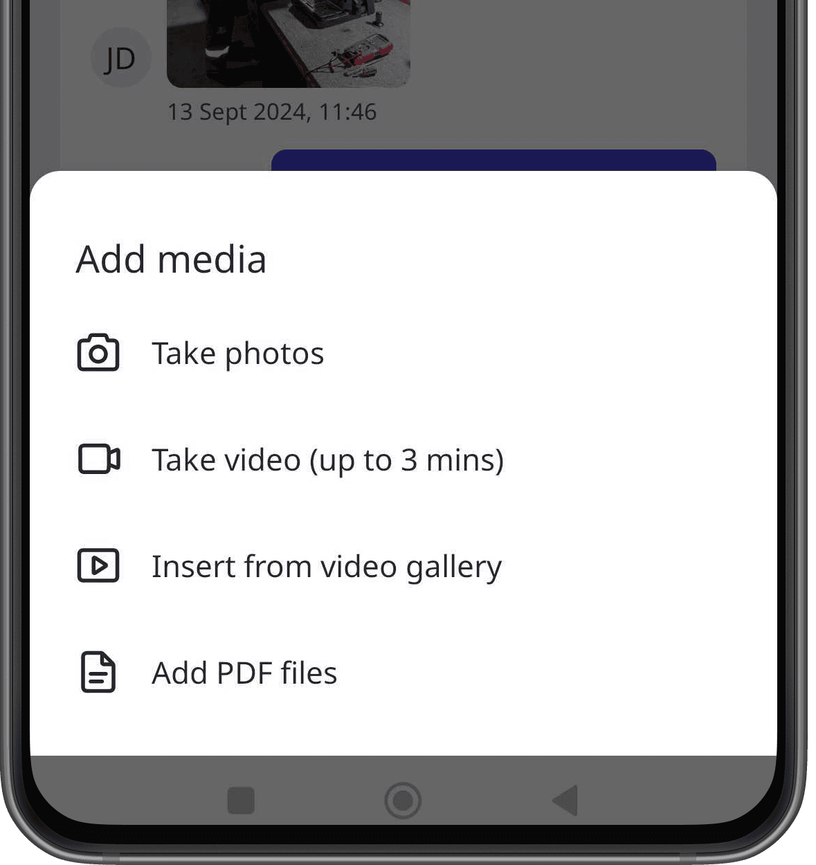 Attach a video to an action via the Android mobile app.