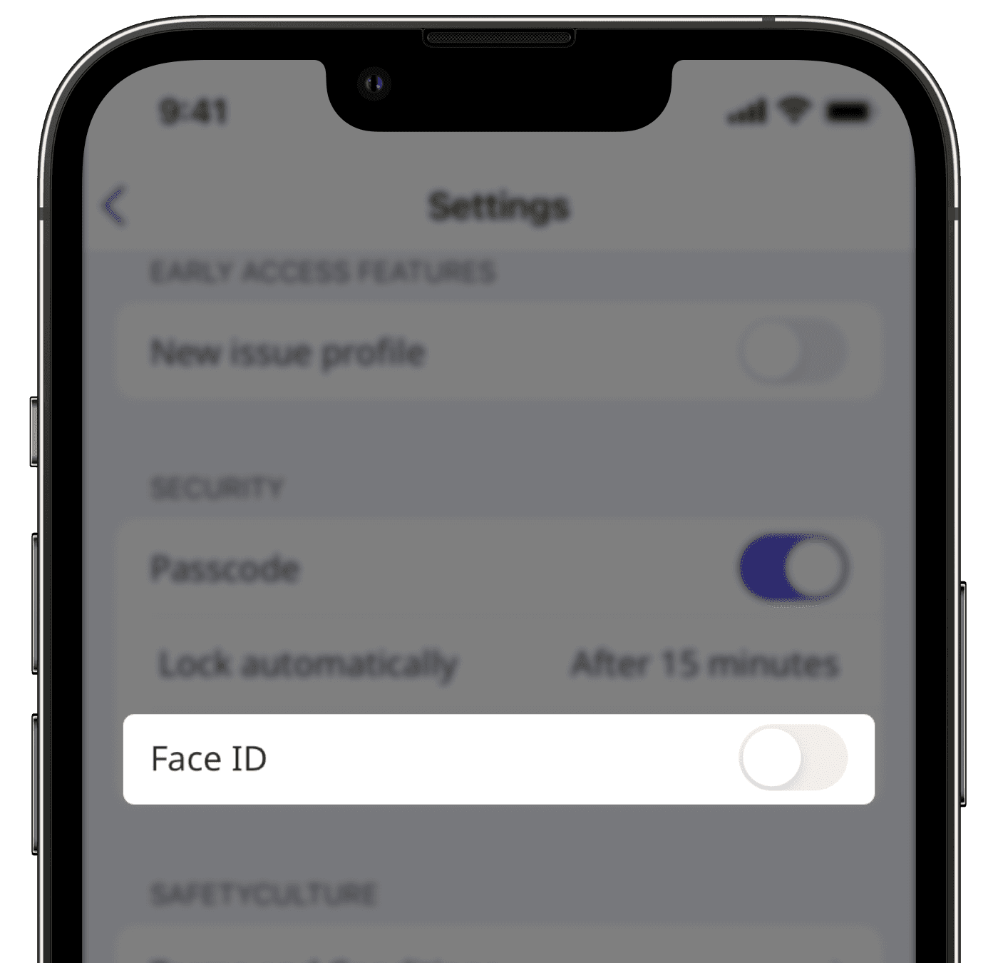 Turn on face ID via the mobile app.