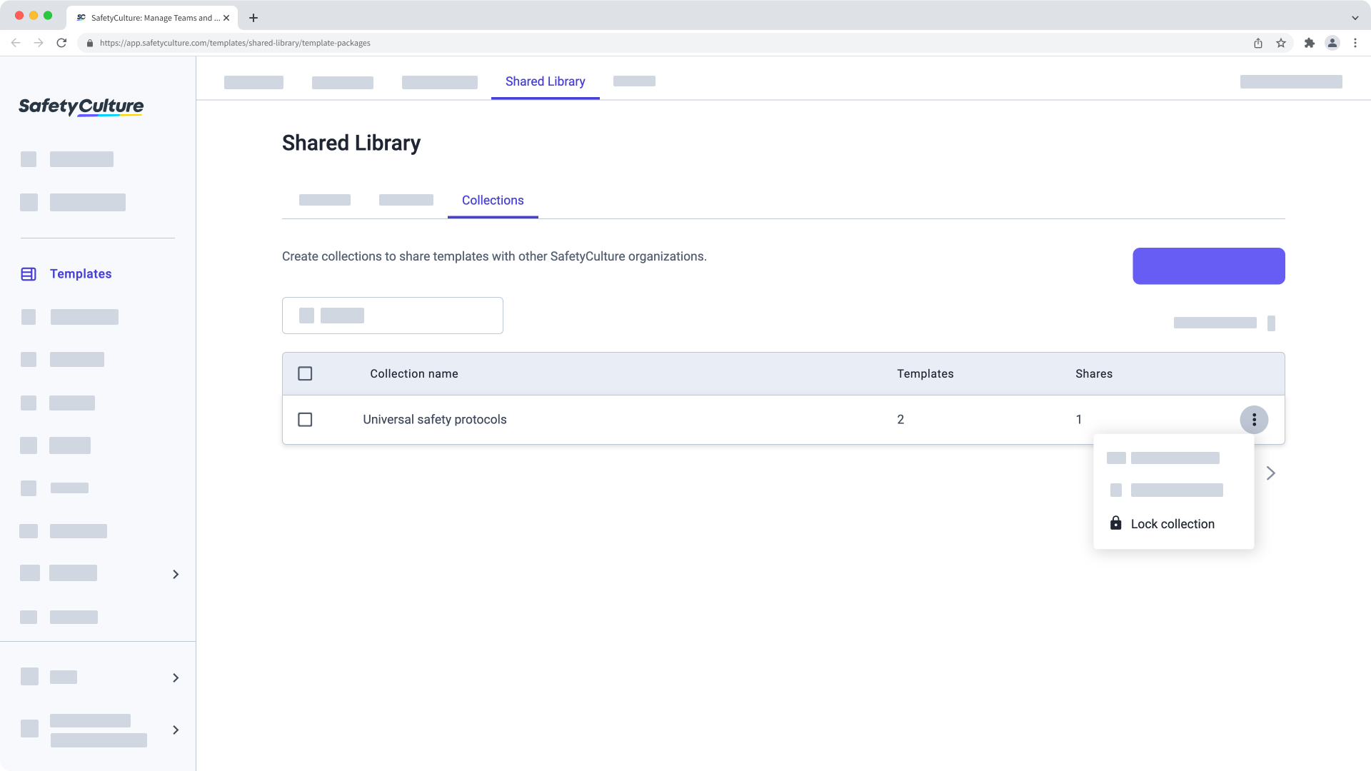 Verrouillez une collection de modèles de la Bibliothèque partagée à partir de l'application Web.
