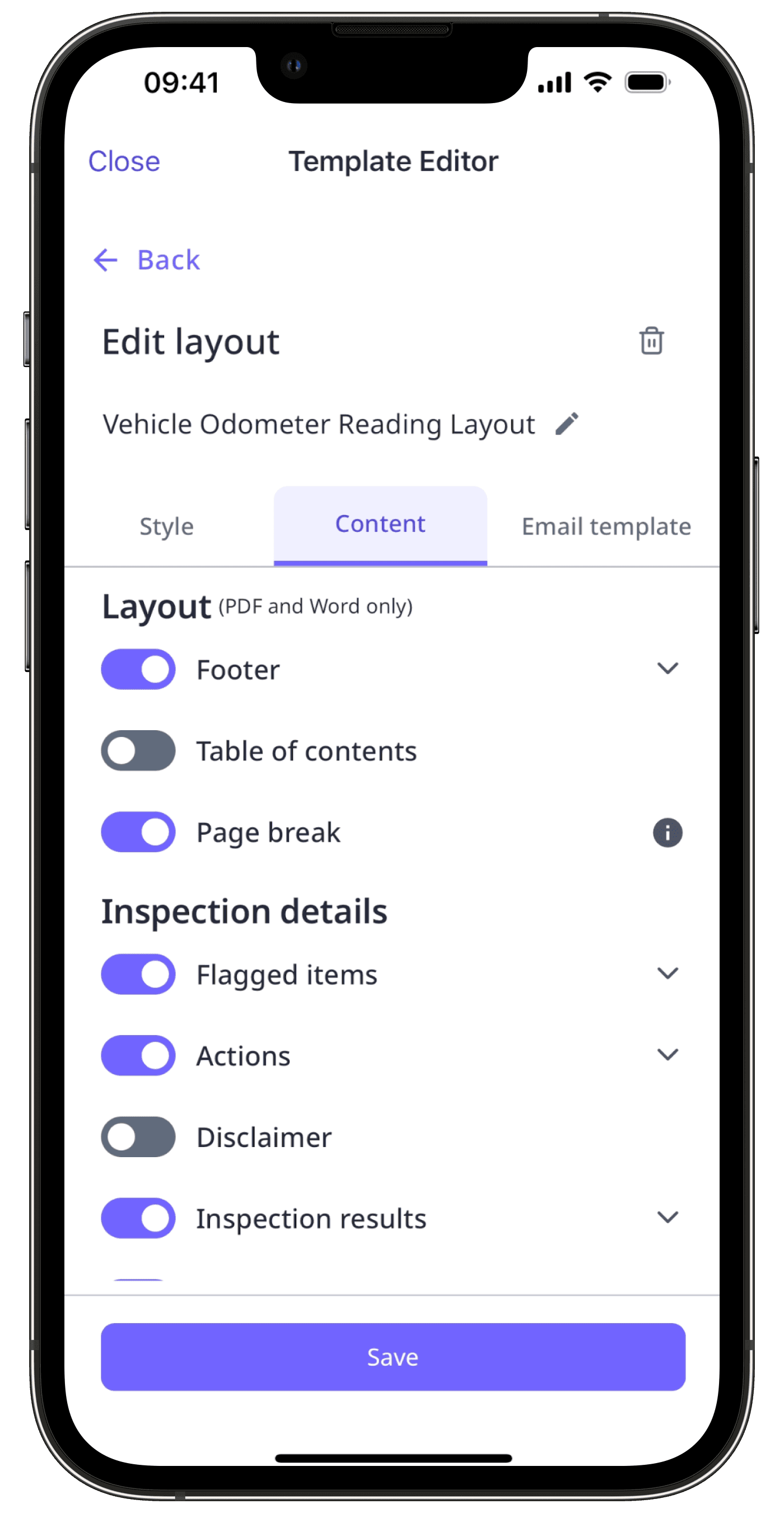 Update a report layout via the mobile app. 