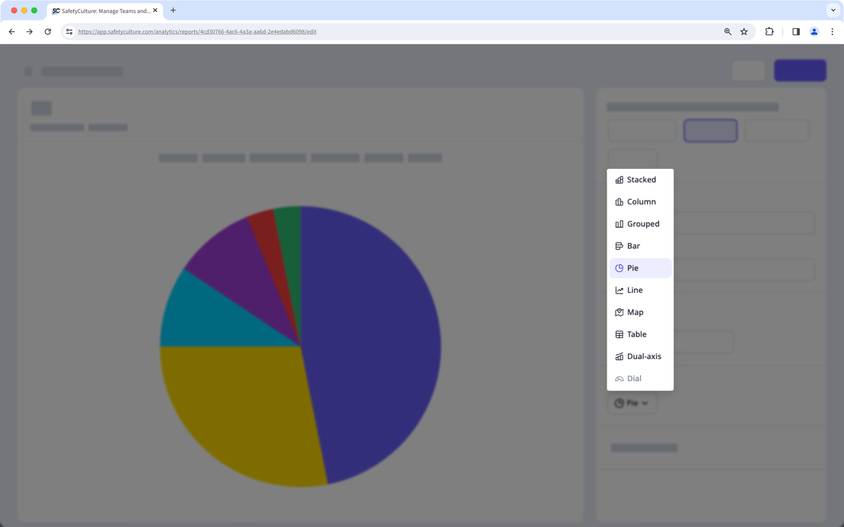 Den Diagrammtyp für ein Analysen-Berichtsdiagramm mithilfe der Web-App ändern.