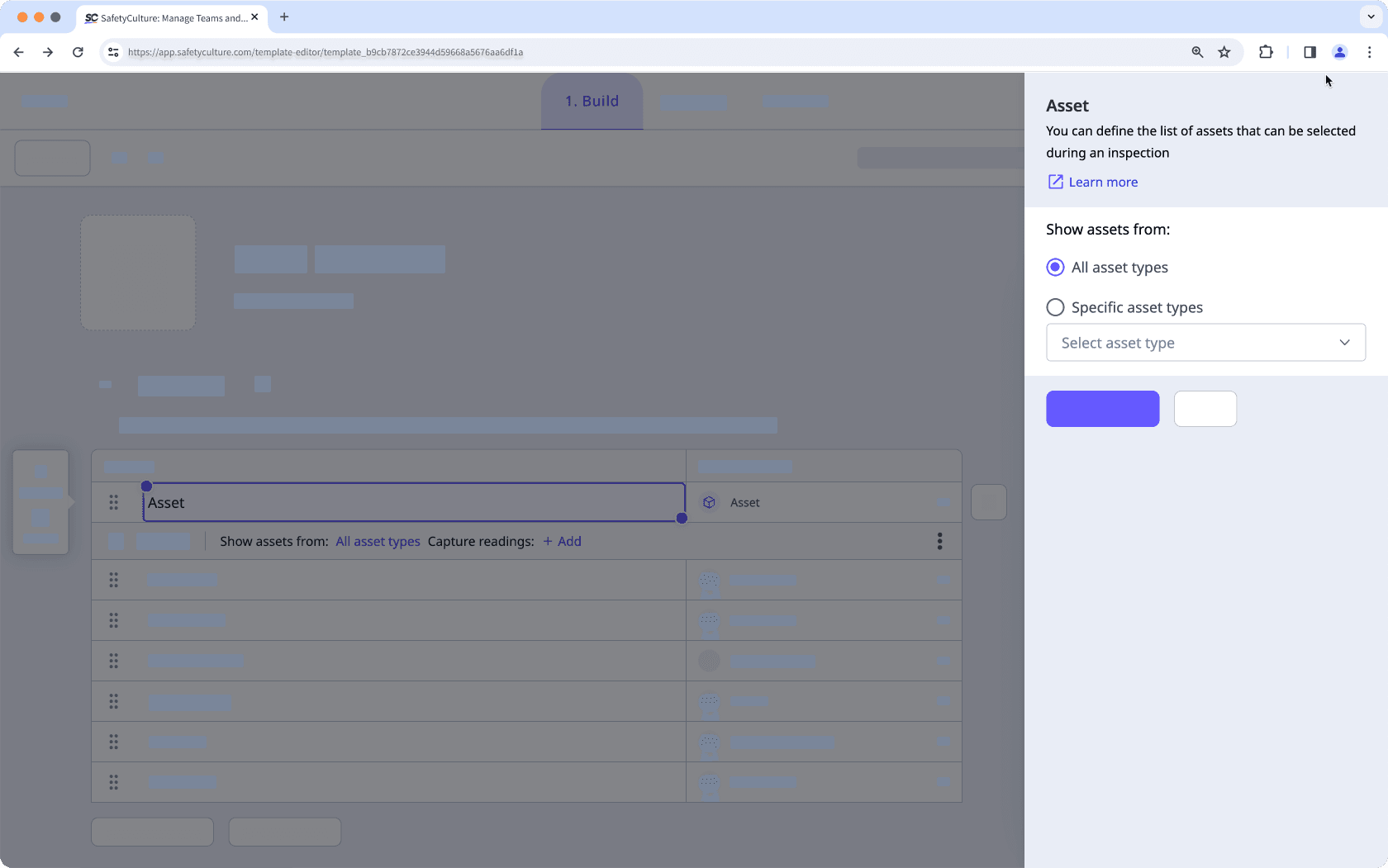 Manage the asset question in a template via the web app.