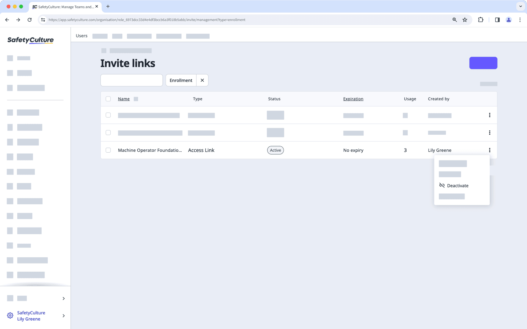 Désactiver un lien d'invitation depuis l'application Web.