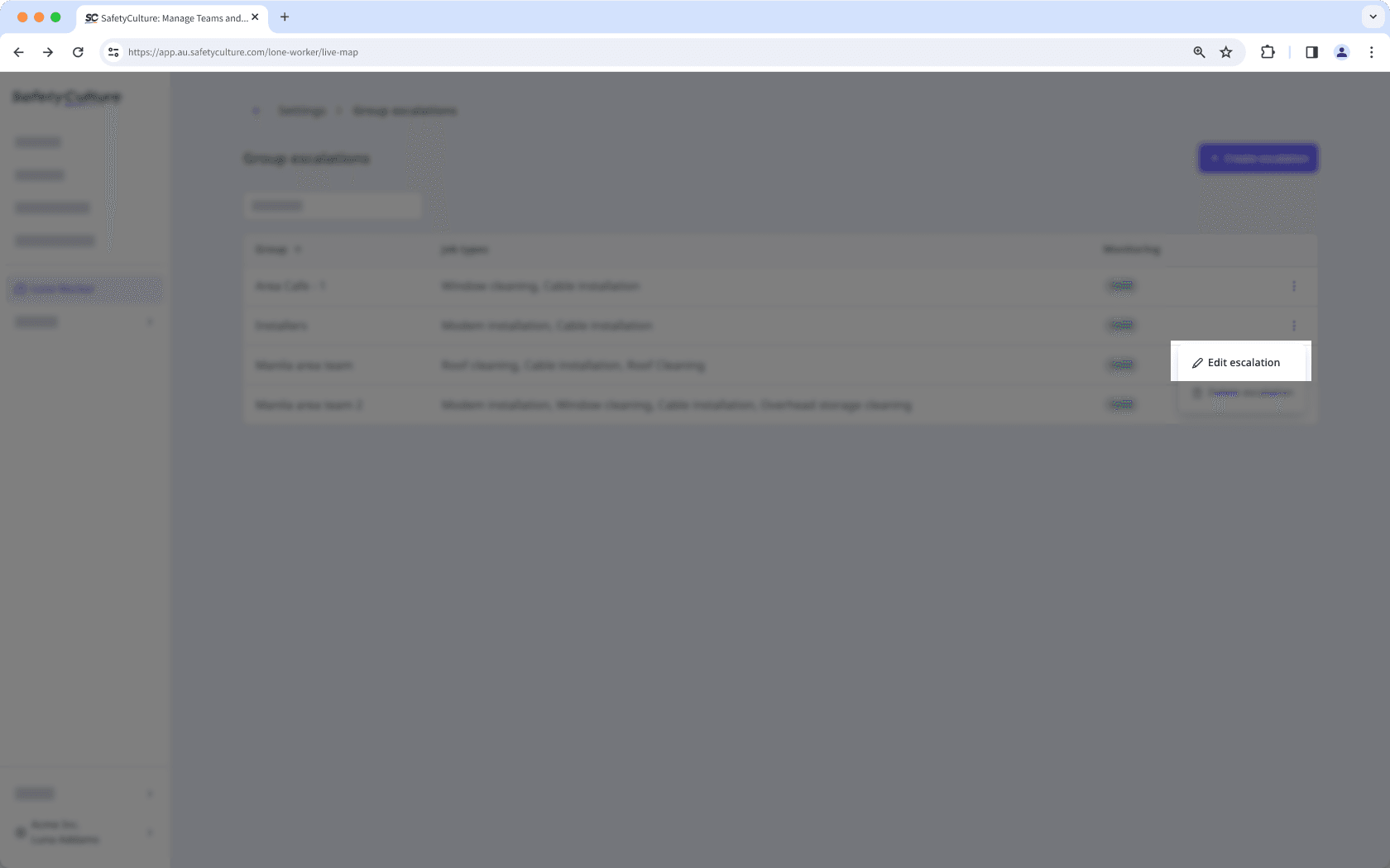 Edit an alert escalation for a group via the web app.