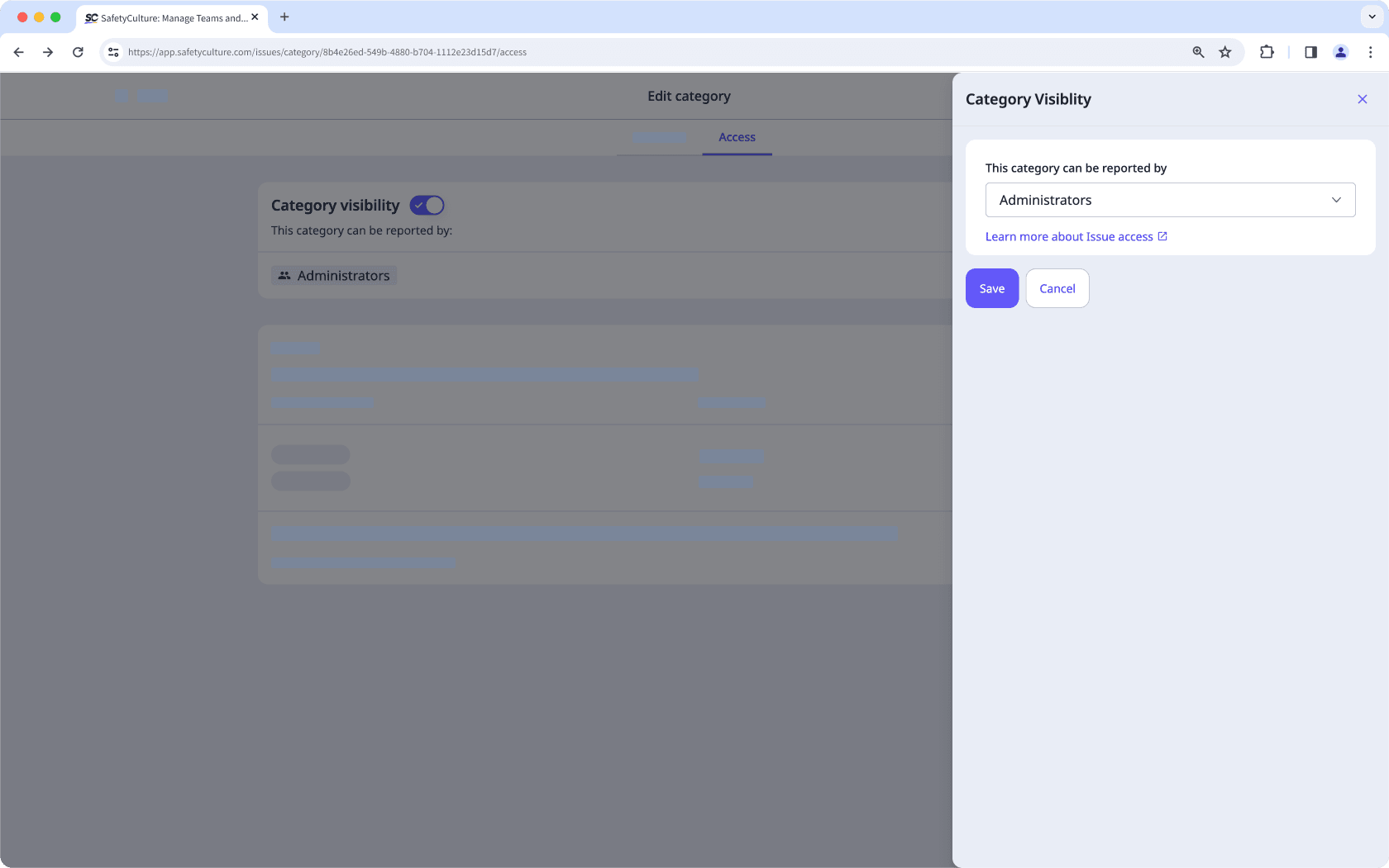 Verwalten der Sichtbarkeit von Kategorien in Problemen über die Web-App.