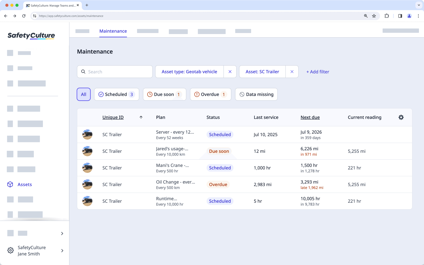 Affichez les plans de maintenance des actifs via l'application Web.