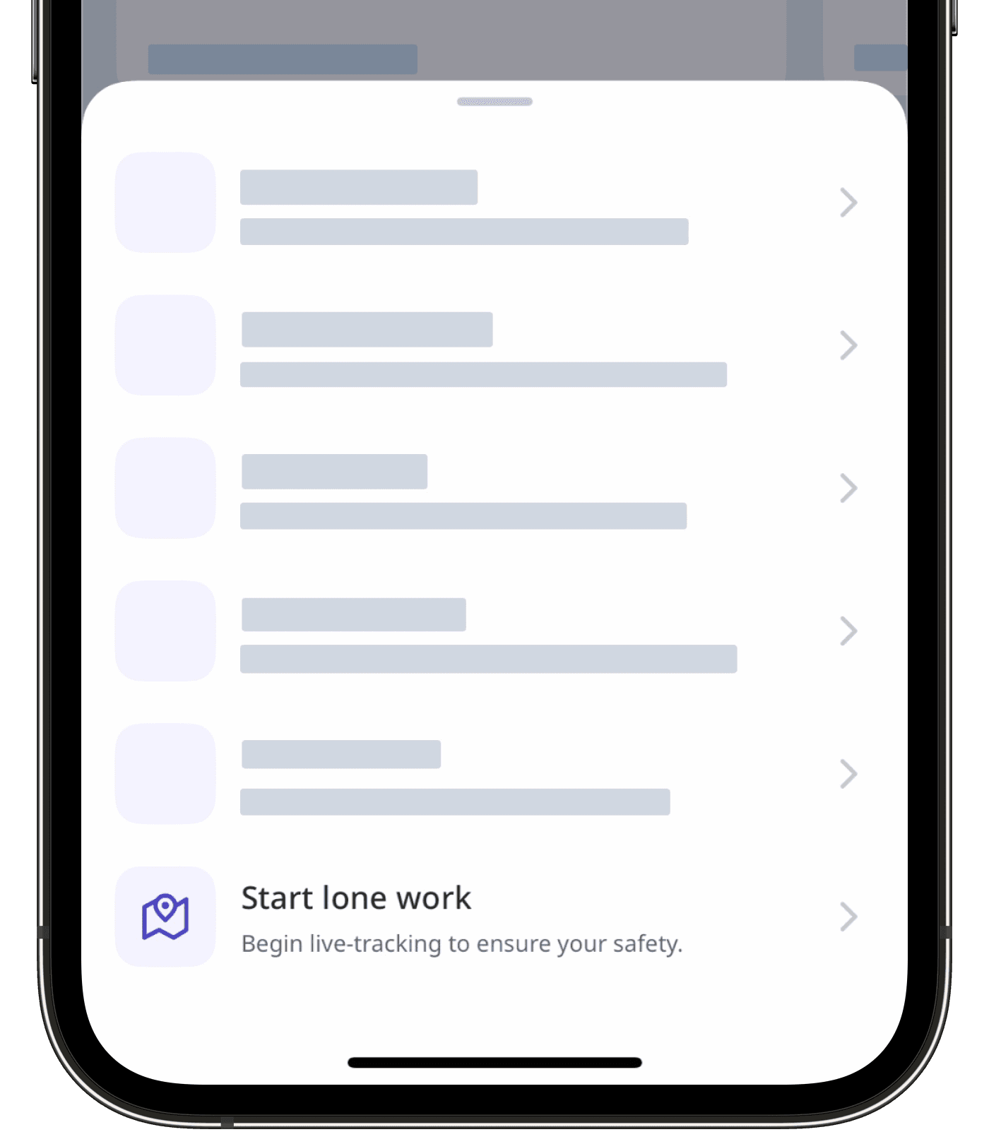 Option « Commencer le travail isolé » à partir du bouton de l'écran d'accueil de l'application portable.