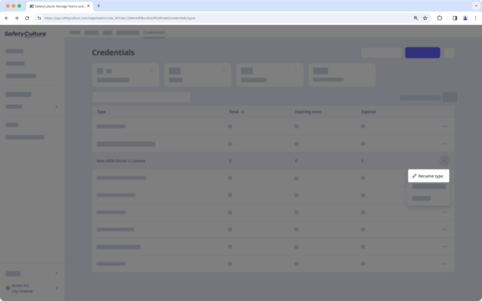 La page du type d'habilitation avec l'option de renommer un type visible.