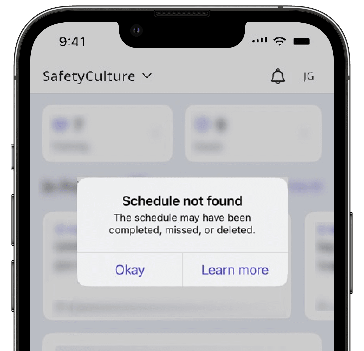 El mensaje de error "Programa no encontrado" en la aplicación móvil.