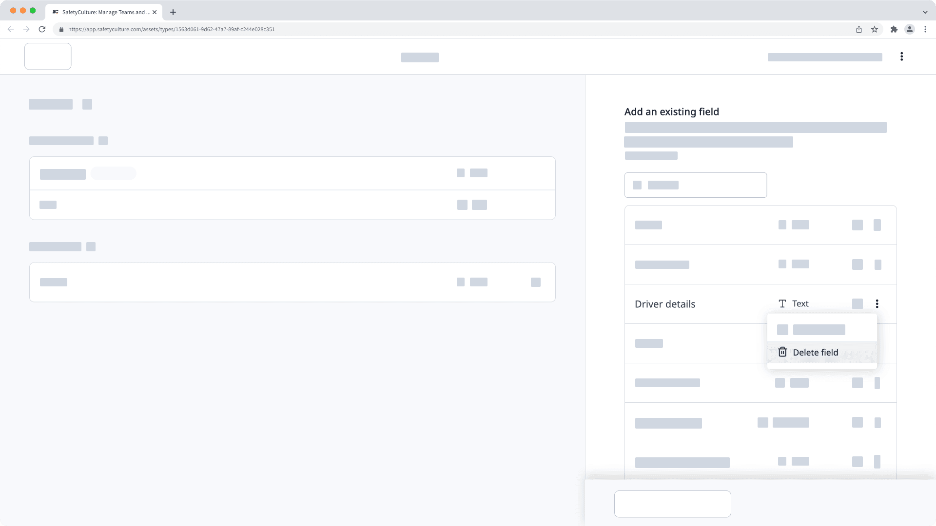 Delete an asset field on the web app.