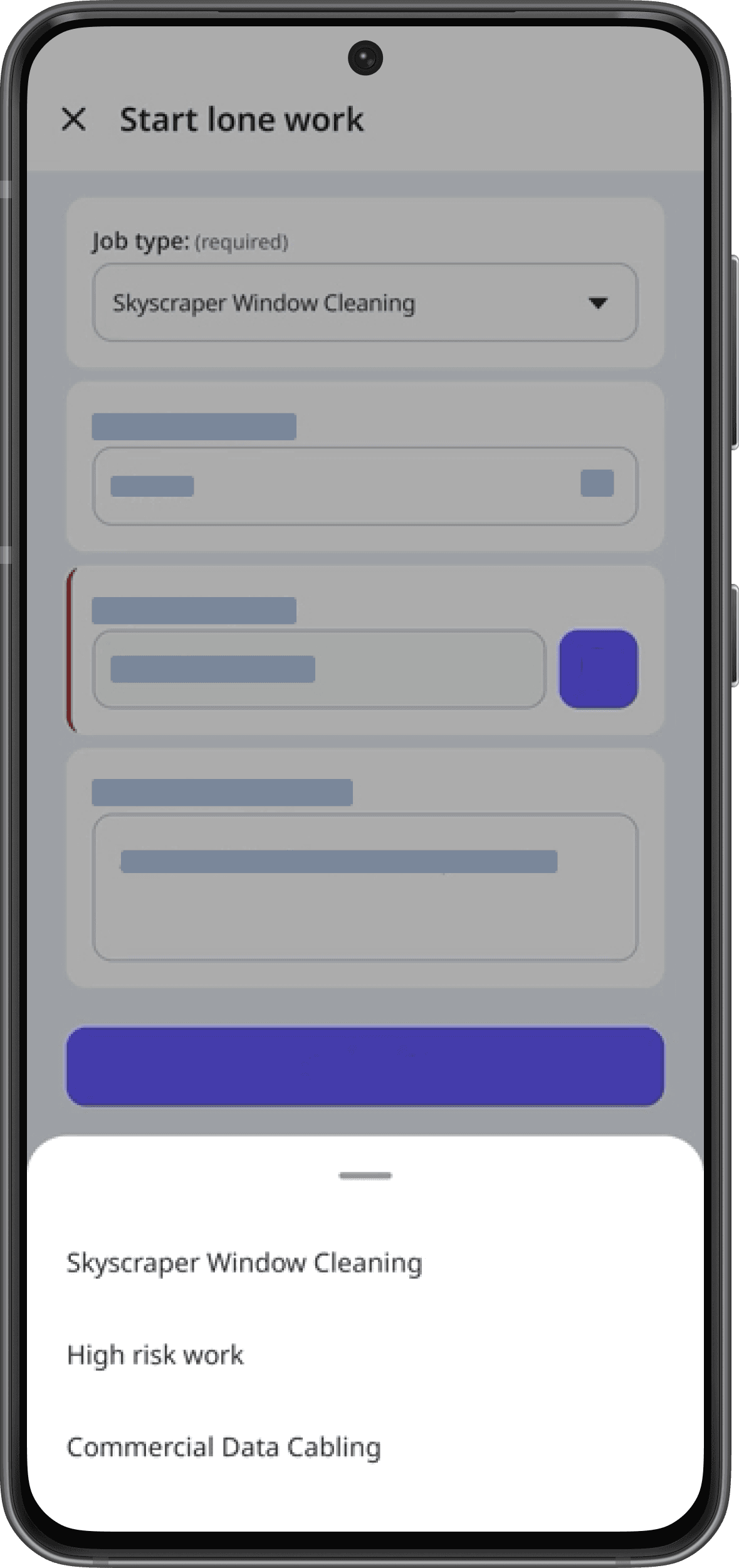 Sélectionnez un type de travail dans Travailleur isolé via l'application portable