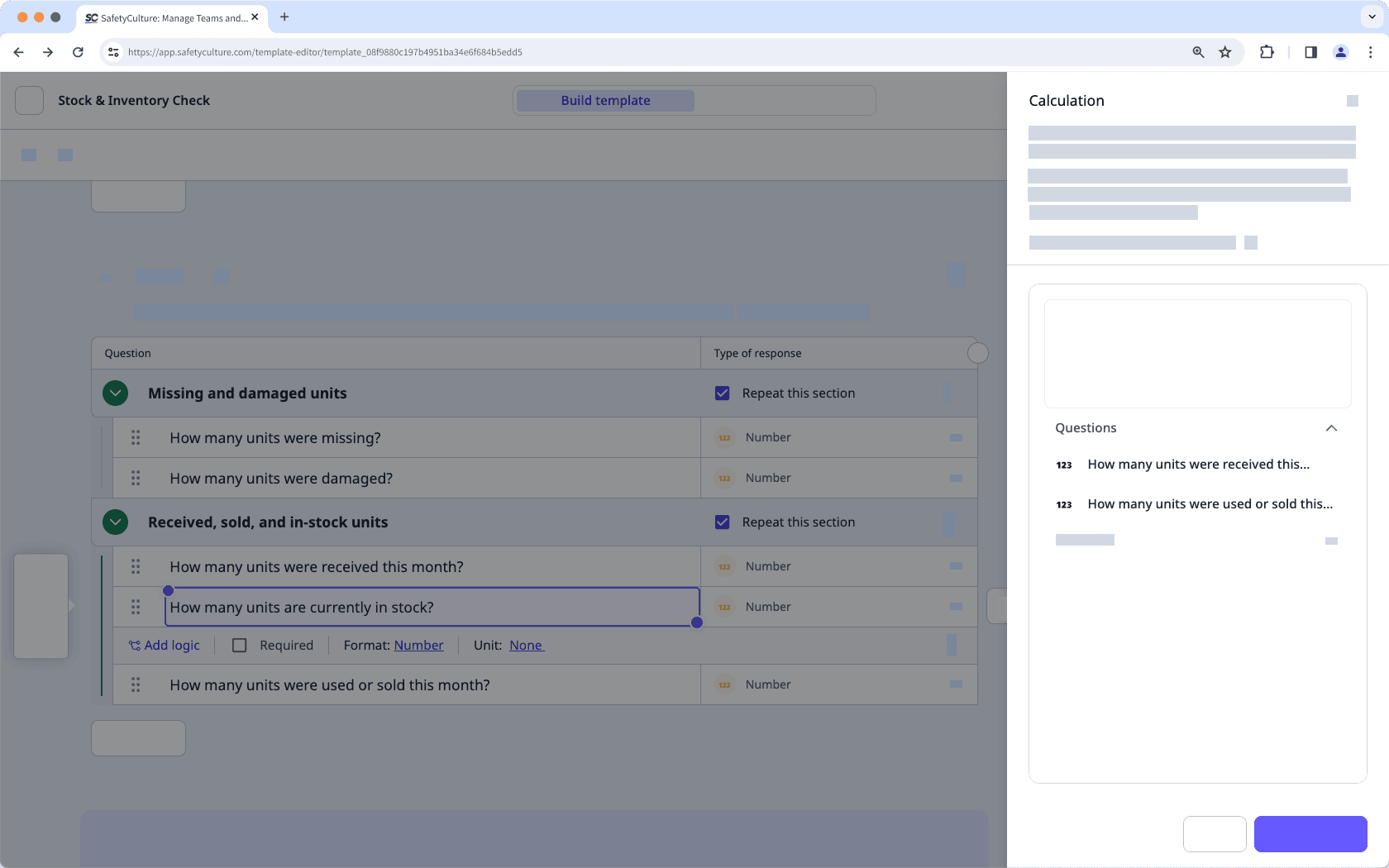 Exemple de cas limite de référencement d'un nombre ou d'une question à réponse par calcul dans des sections répétées à partir de l'application Web.