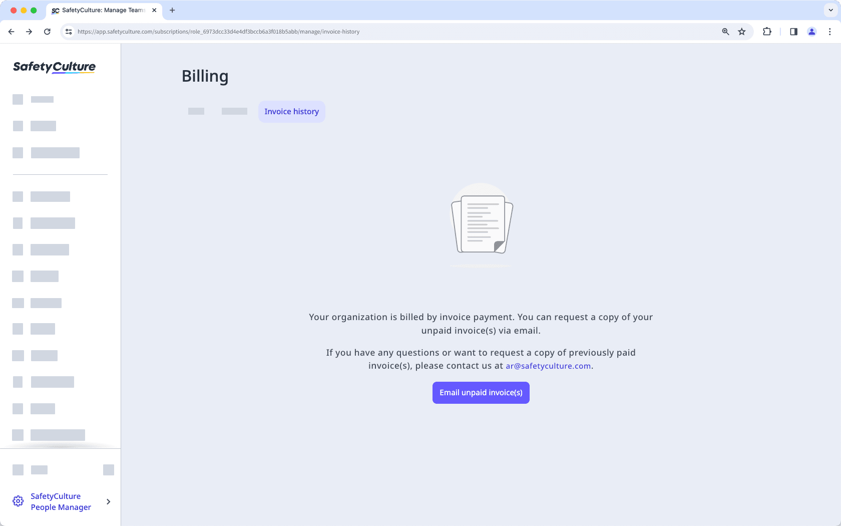 Request an unpaid invoice via the web app.