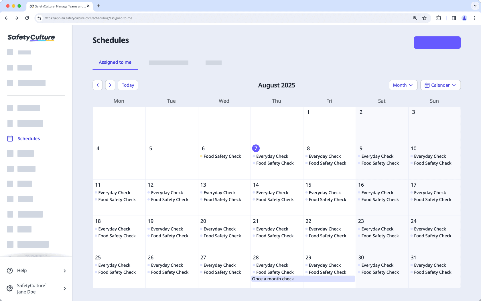 A calendar view of assigned schedules via the web app.