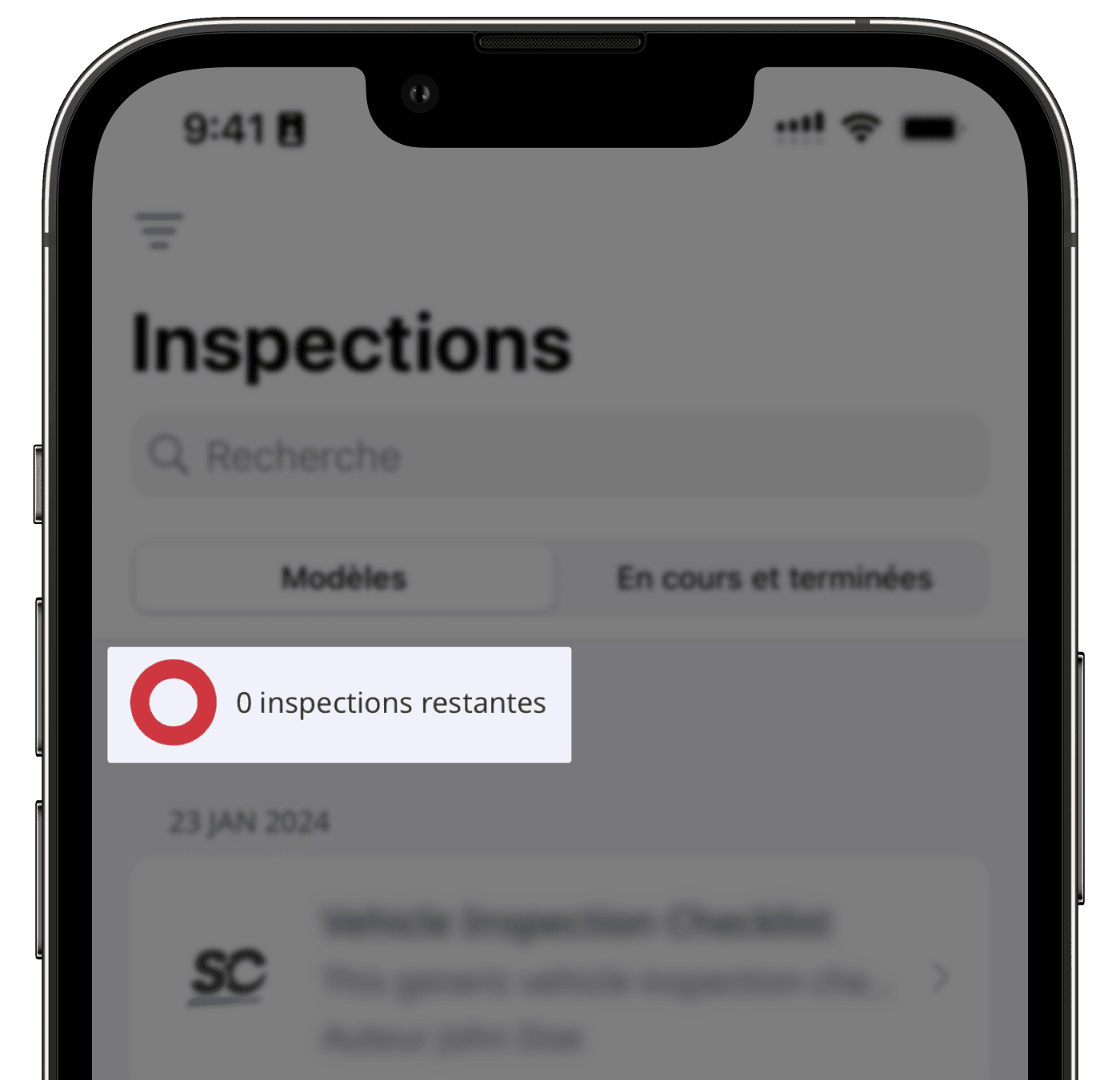 Le compteur du nombre d'inspections restantes pour un utilisateur avec une licence invité ou Lite sur l'application portable.