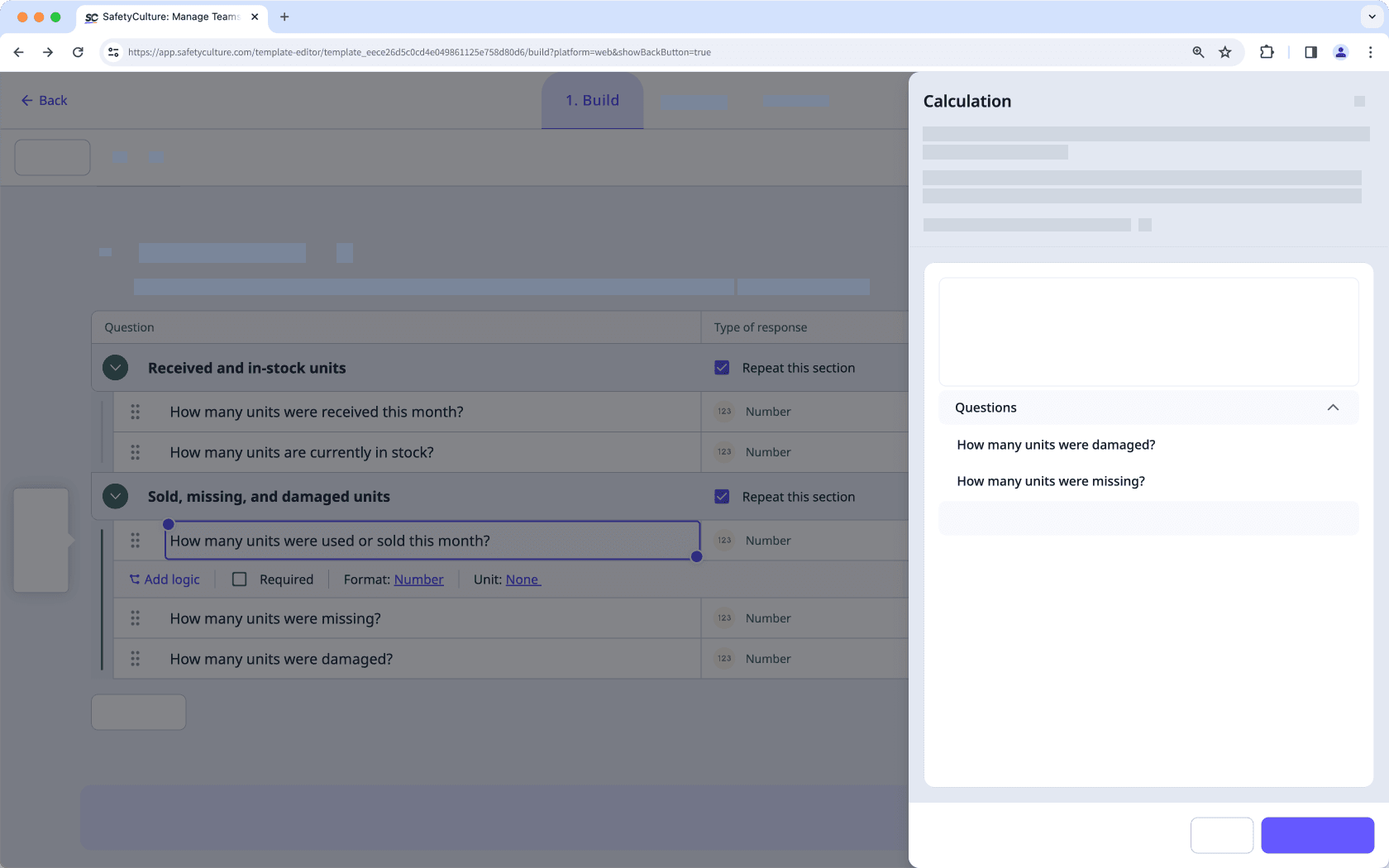 Beispiel für ein Grenzszenario, bei dem Sie mithilfe der Web-App in Wiederholungsabschnitten auf eine Zahl oder eine Berechnungsfrage verweisen.