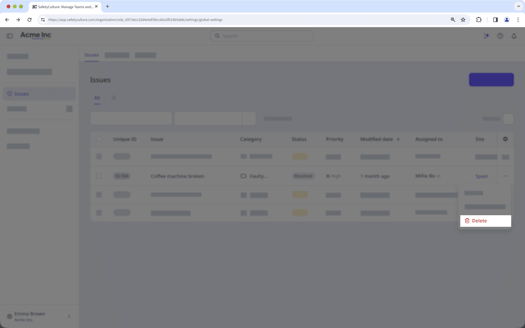 La page Observations affichant l'option de suppression d'une observation.