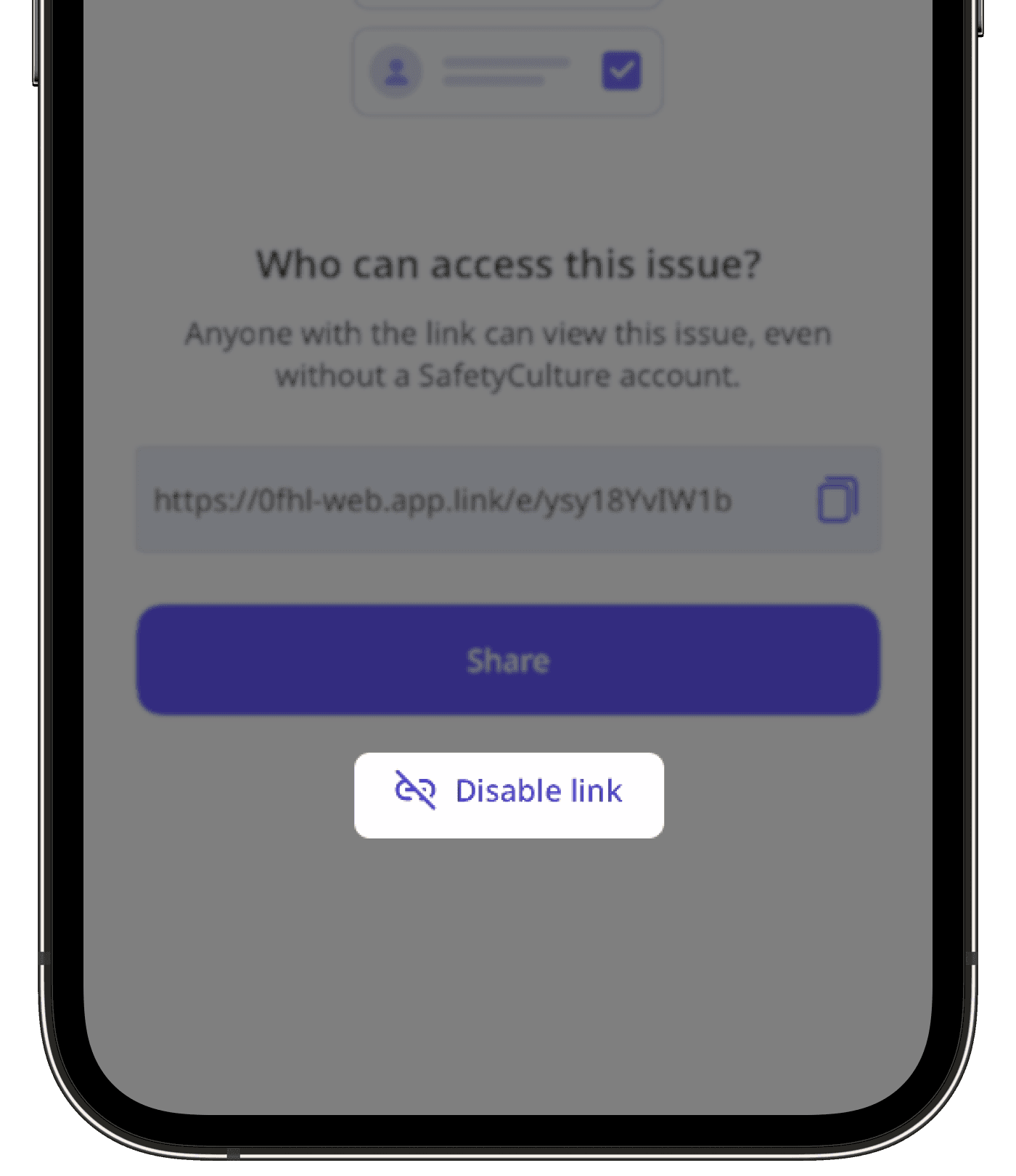Disable an issue public link in the new issues profile via the web app.