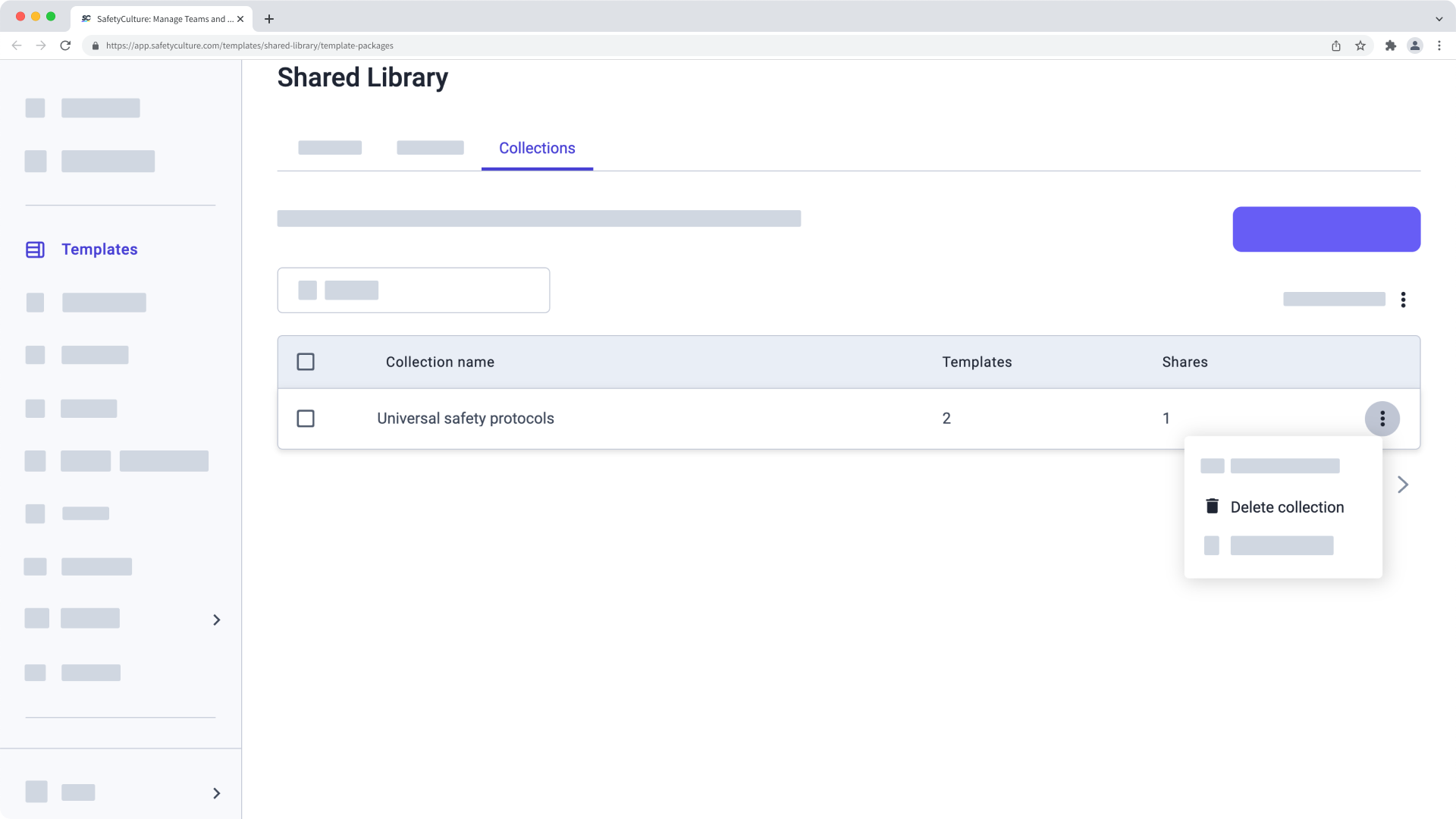 Delete a Shared Library template collection via the web app.