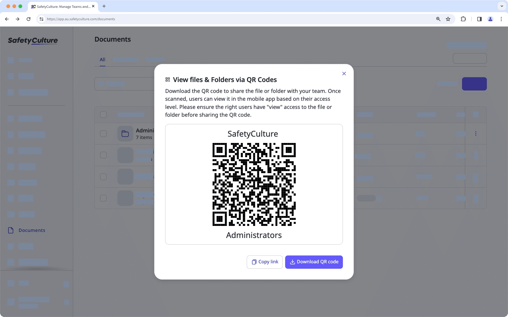 Créer un code QR pour un fichier ou un dossier à partir de l'application Web.