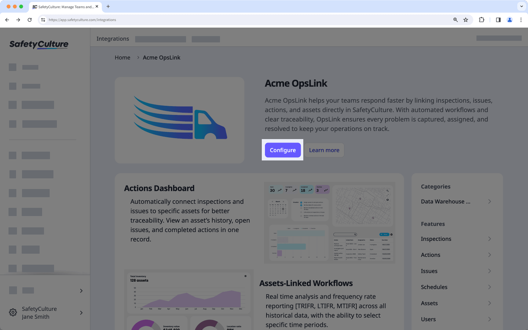 Configurer une application incorporée via l'application Web.