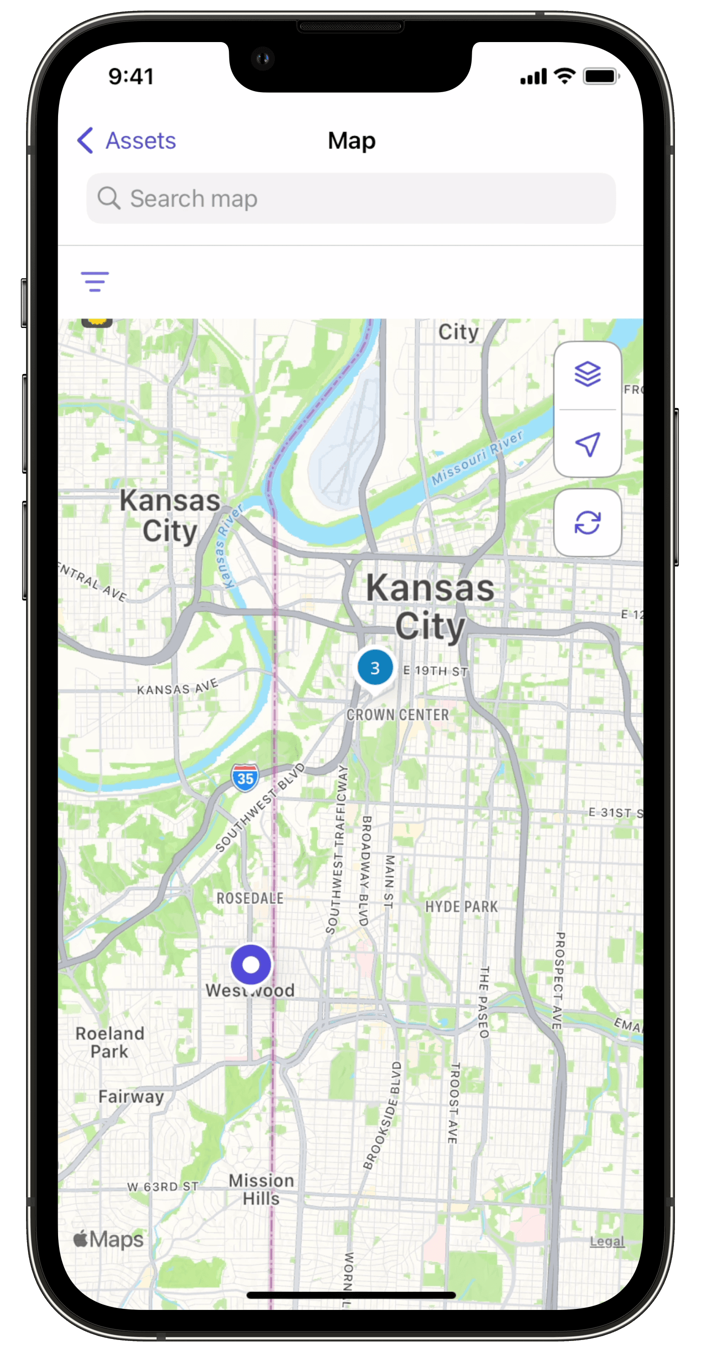 Affichez la position des actifs sur la carte via l'application portable.
