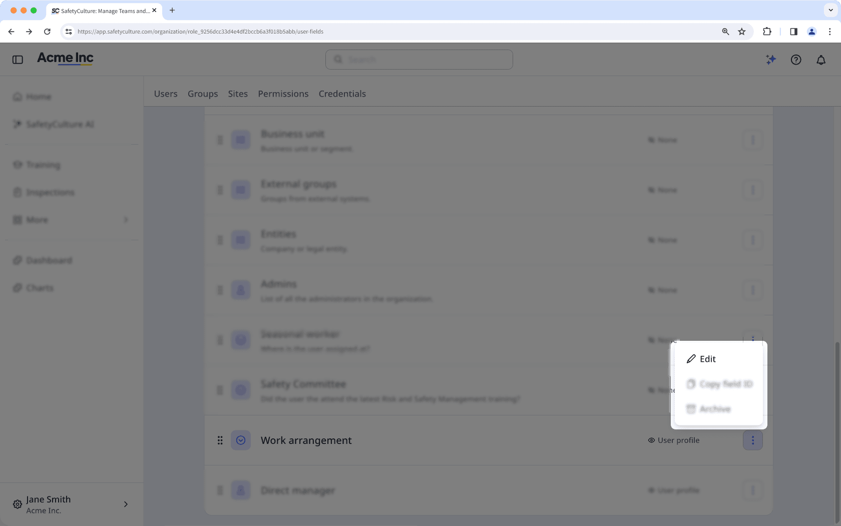 Edit a user field via the web app.