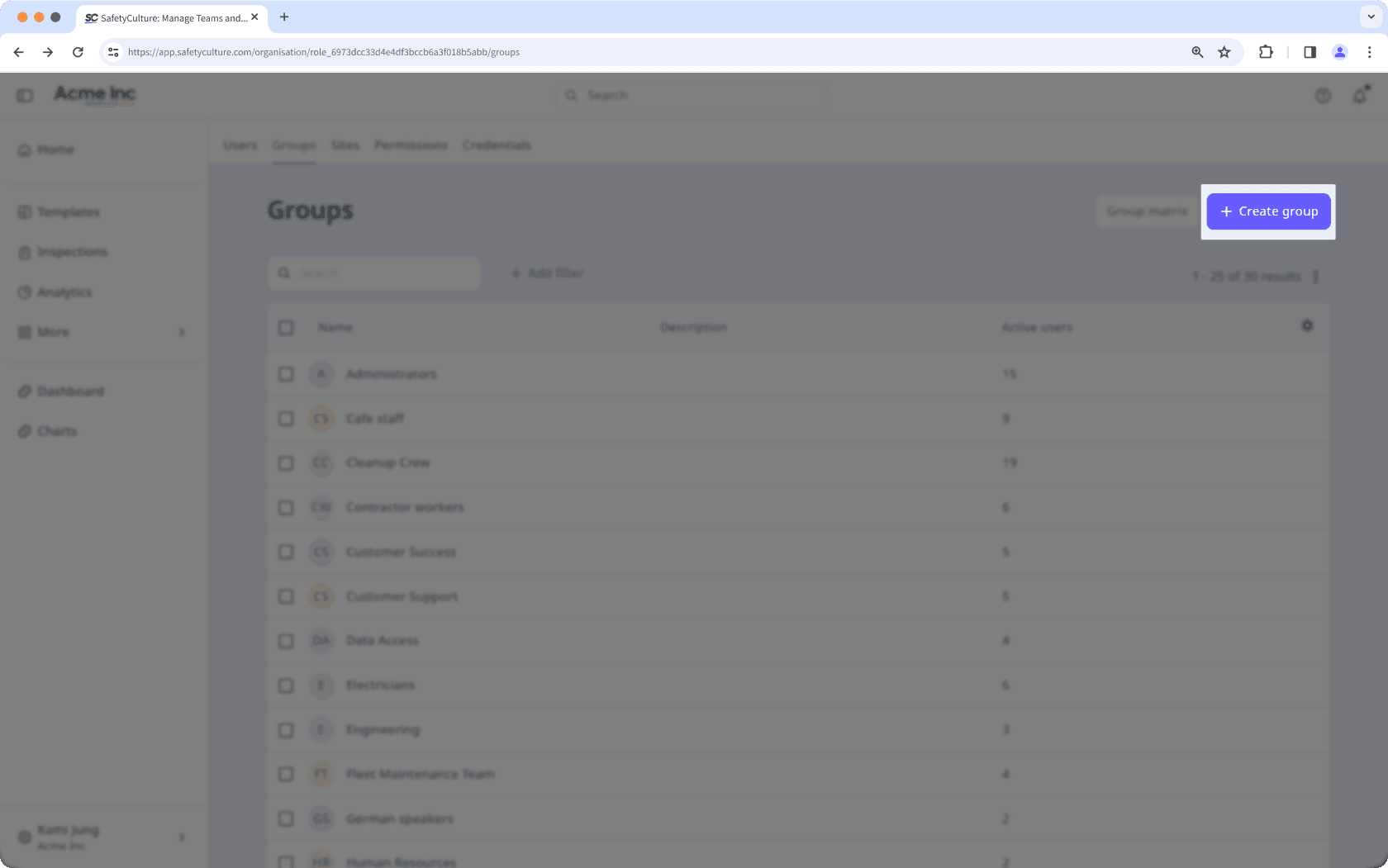 L'option pour créer un groupe dans la page Groupes.