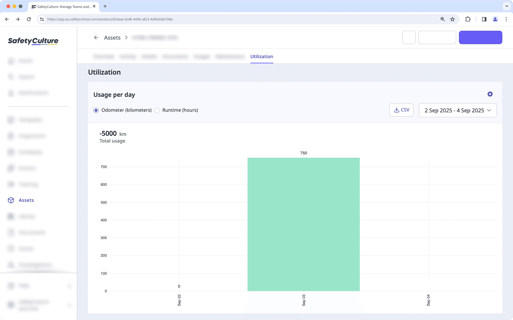 An example of an asset utilization chart with negative reading