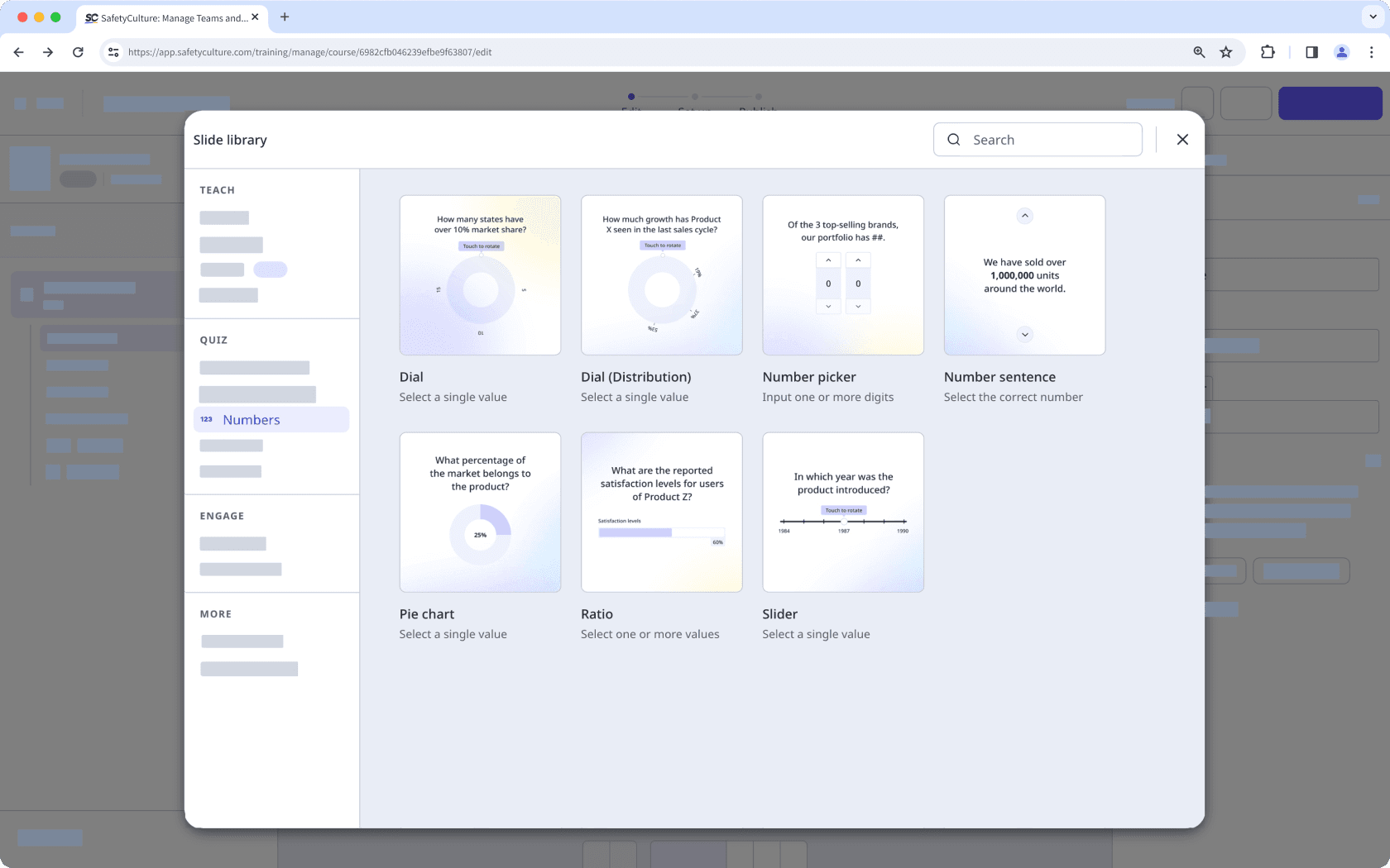 La bibliothèque de diapositives affichant les diapositives Nombres.