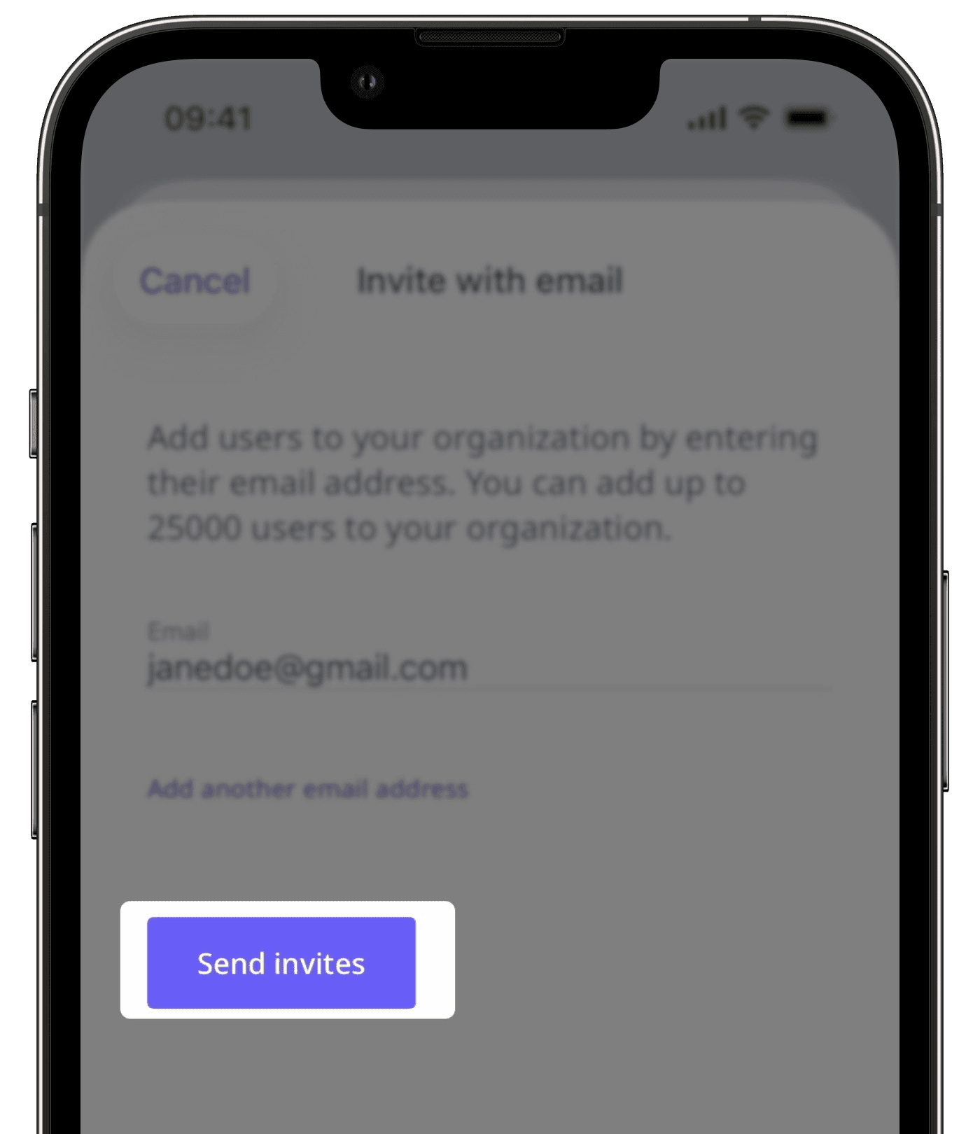 Invite a user using email address via the mobile app.