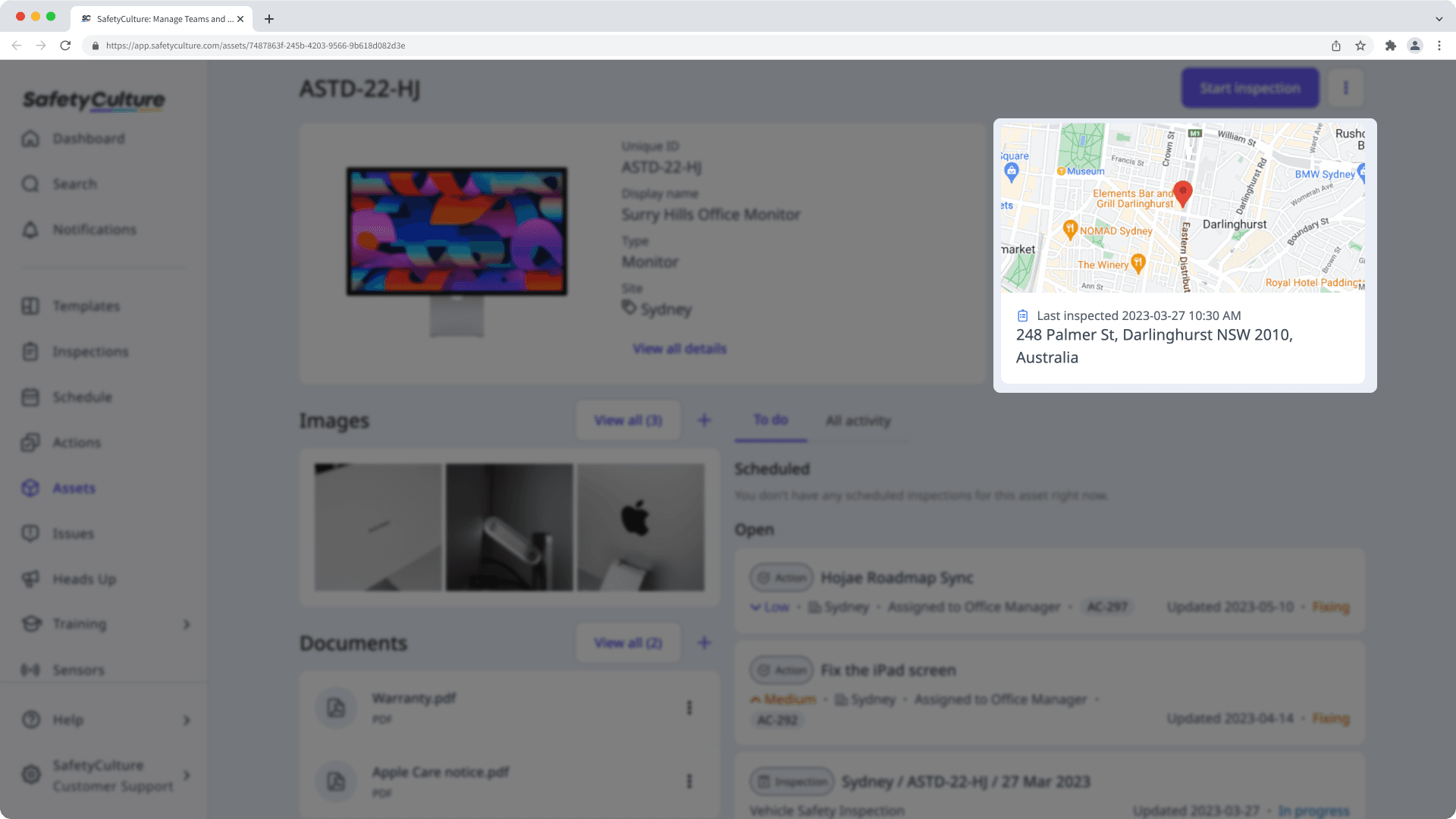 Ver la ubicación de un activo a través de la aplicación web.